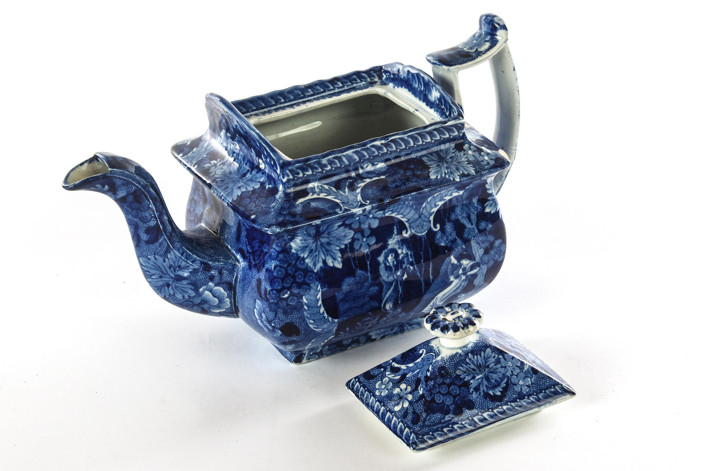 British 19th Century Flo Blue Teapot, Deep Rich Color