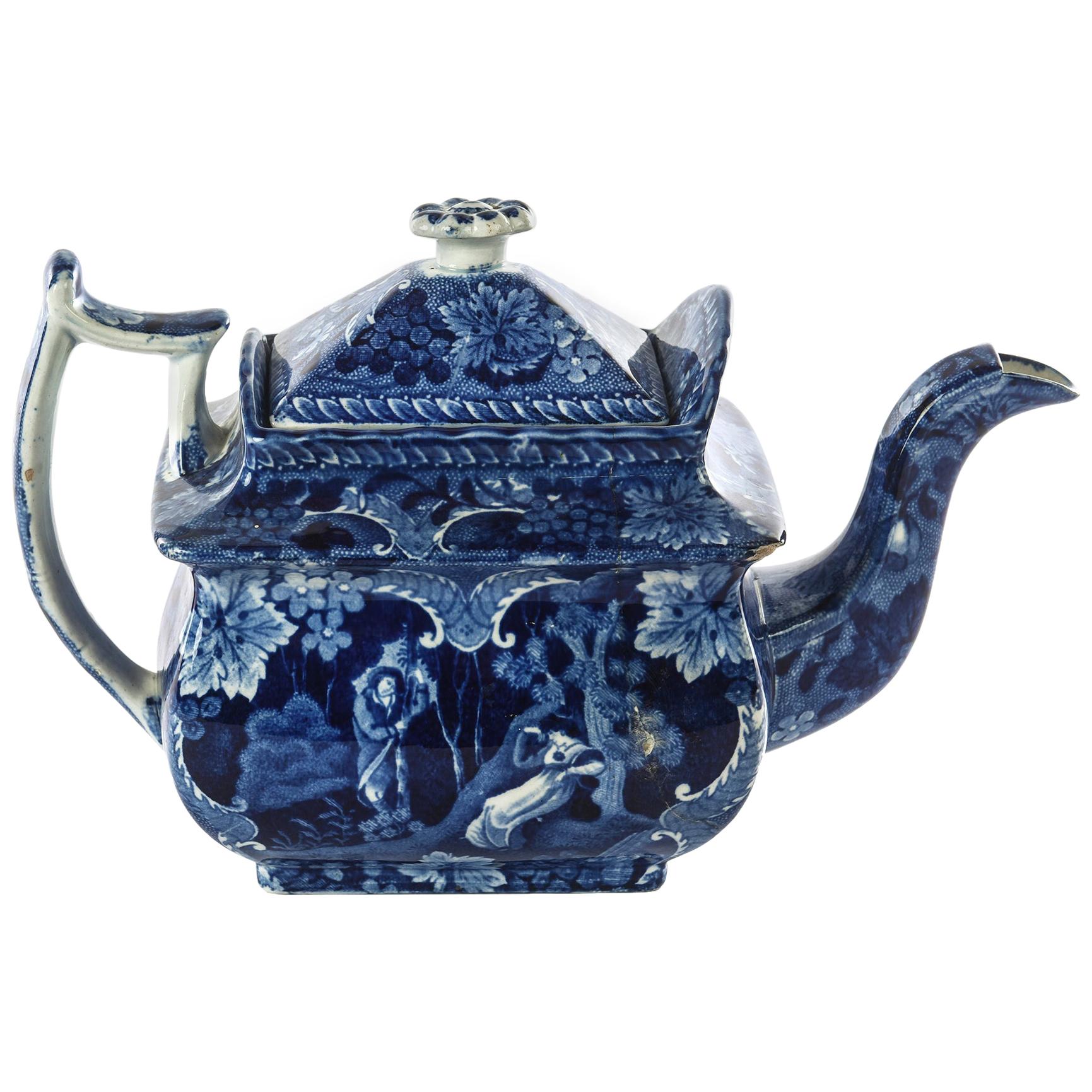 19th Century Flo Blue Teapot, Deep Rich Color