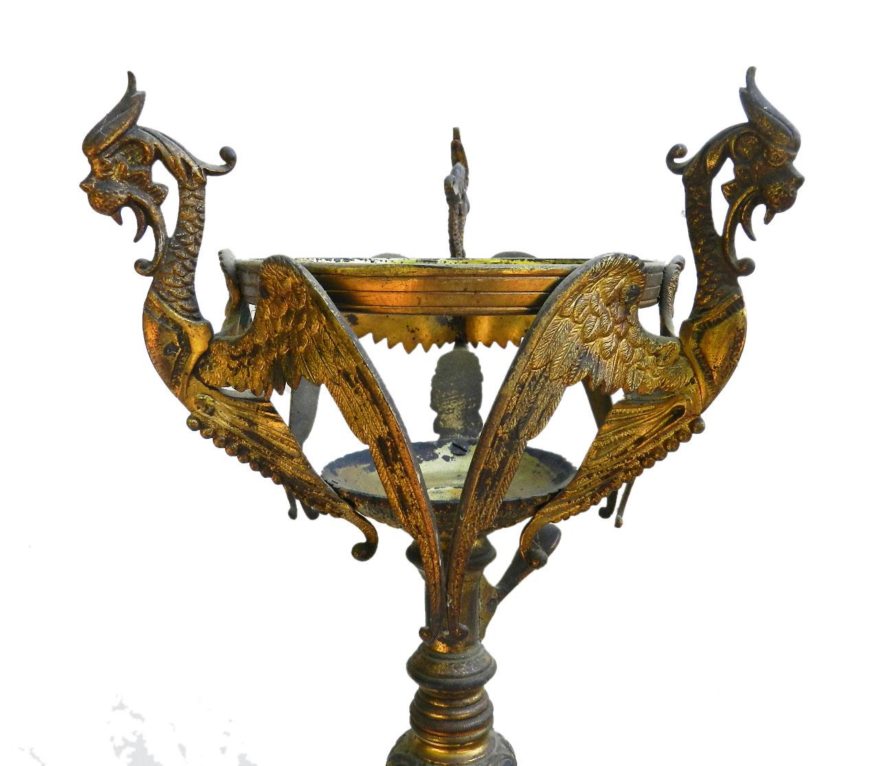 19th Century Floor Lamp Copper and Gilt Metal Oil Lamp Renaissance Revival 2