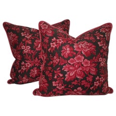 19th Century Floral and Ticking Pillows, Pair