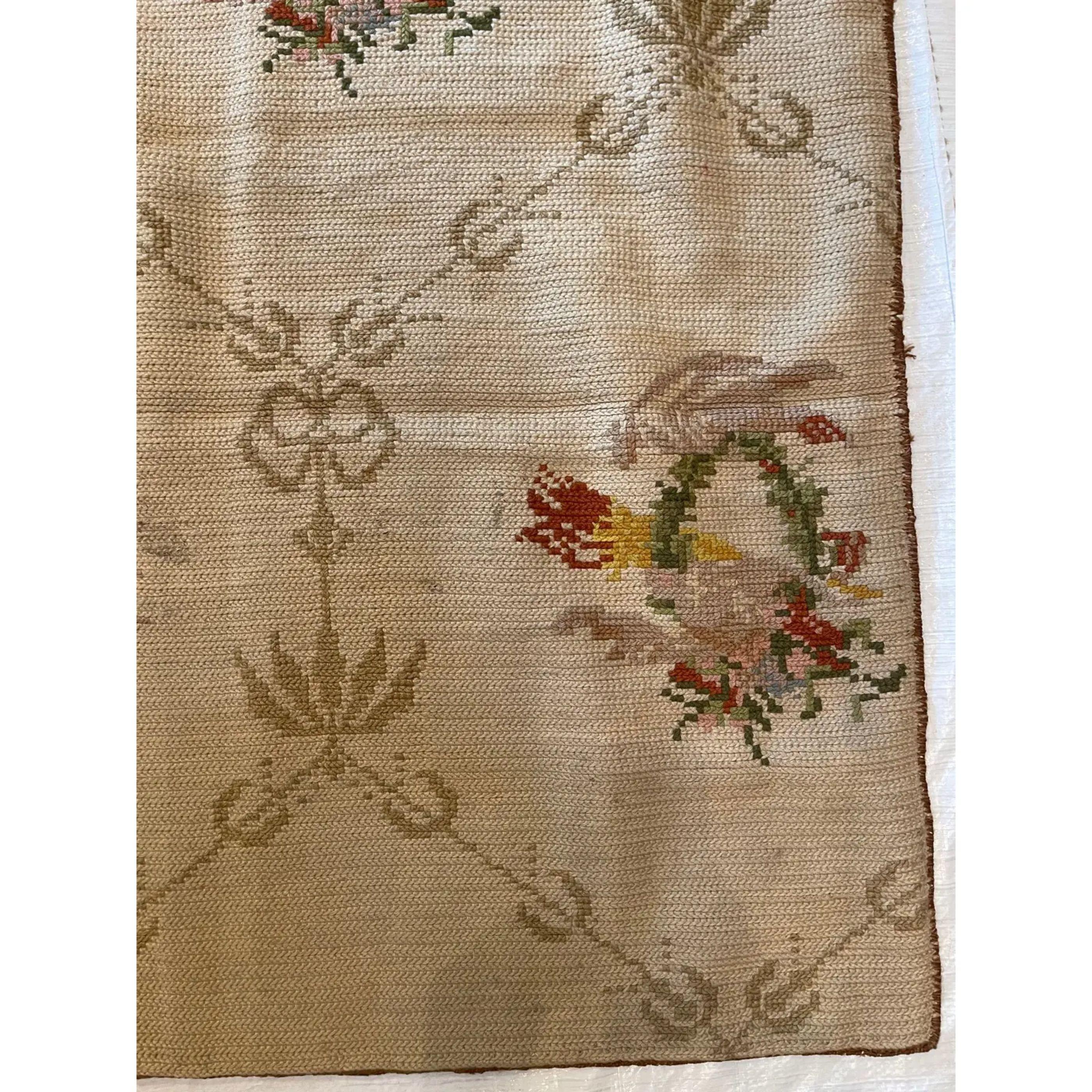 Kilim 19th Century Floral European Needlework Rug For Sale