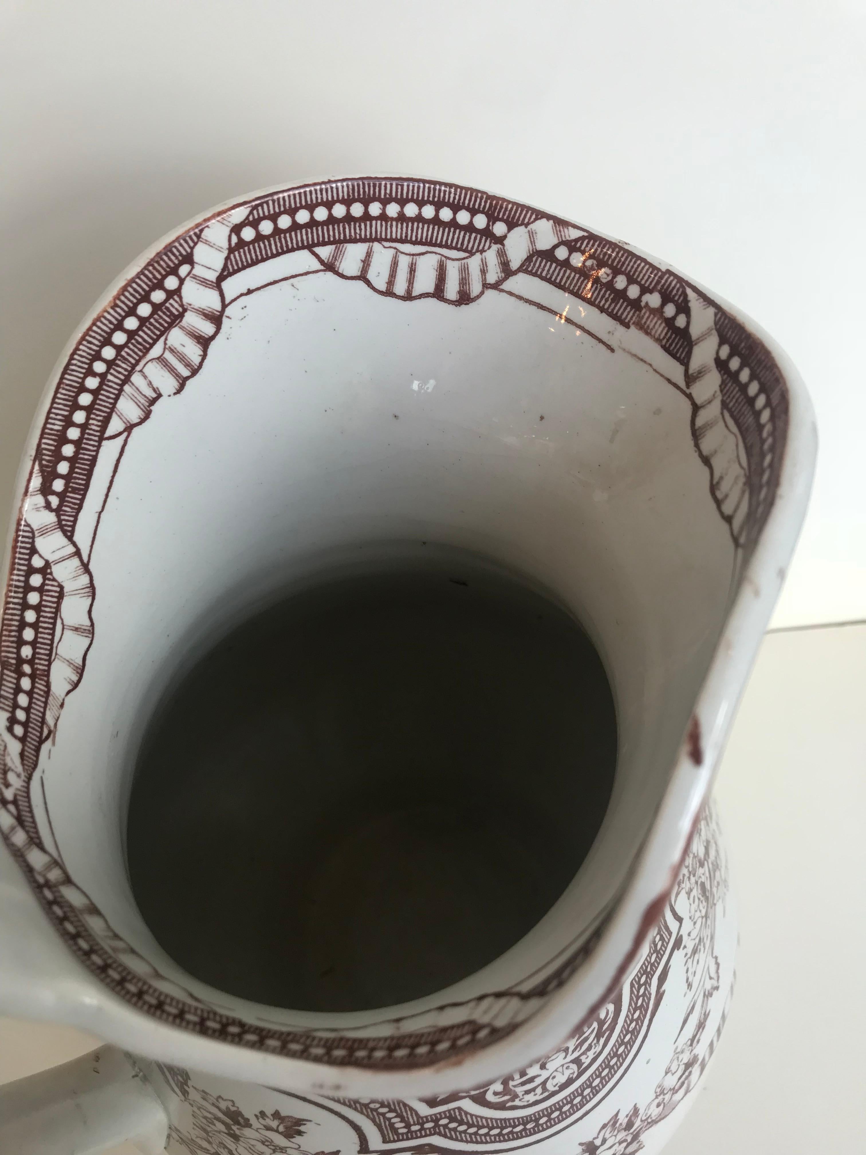 English 19th Century Floral Ribbon Banded Ironstone Pitcher For Sale