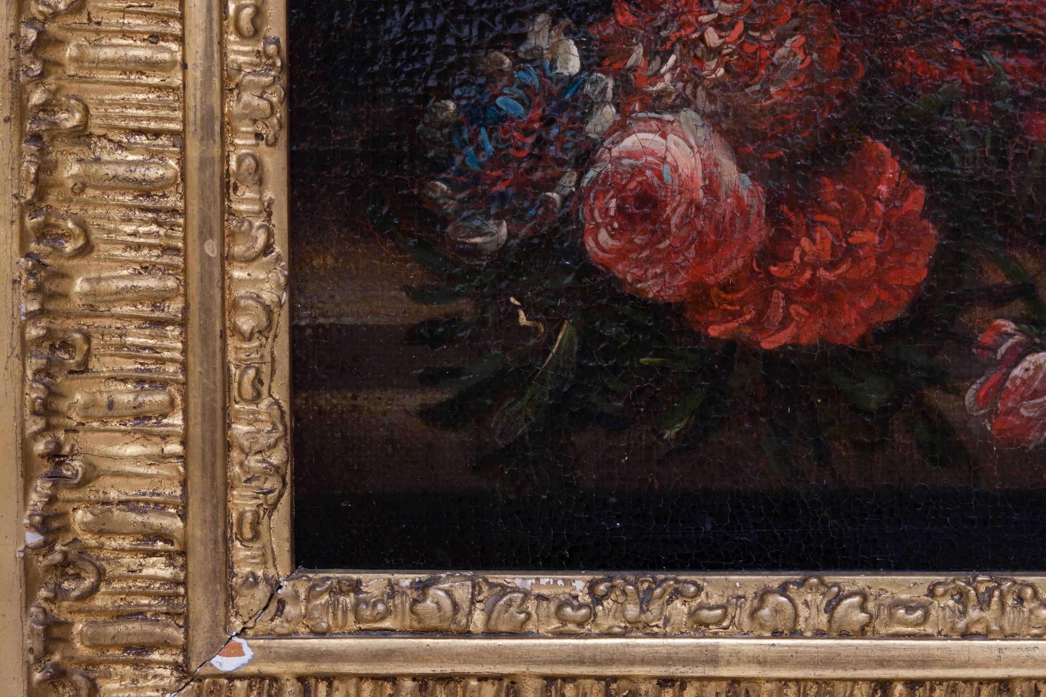 19th Century Floral Still Life Oil Painting in Gold Frame For Sale 1