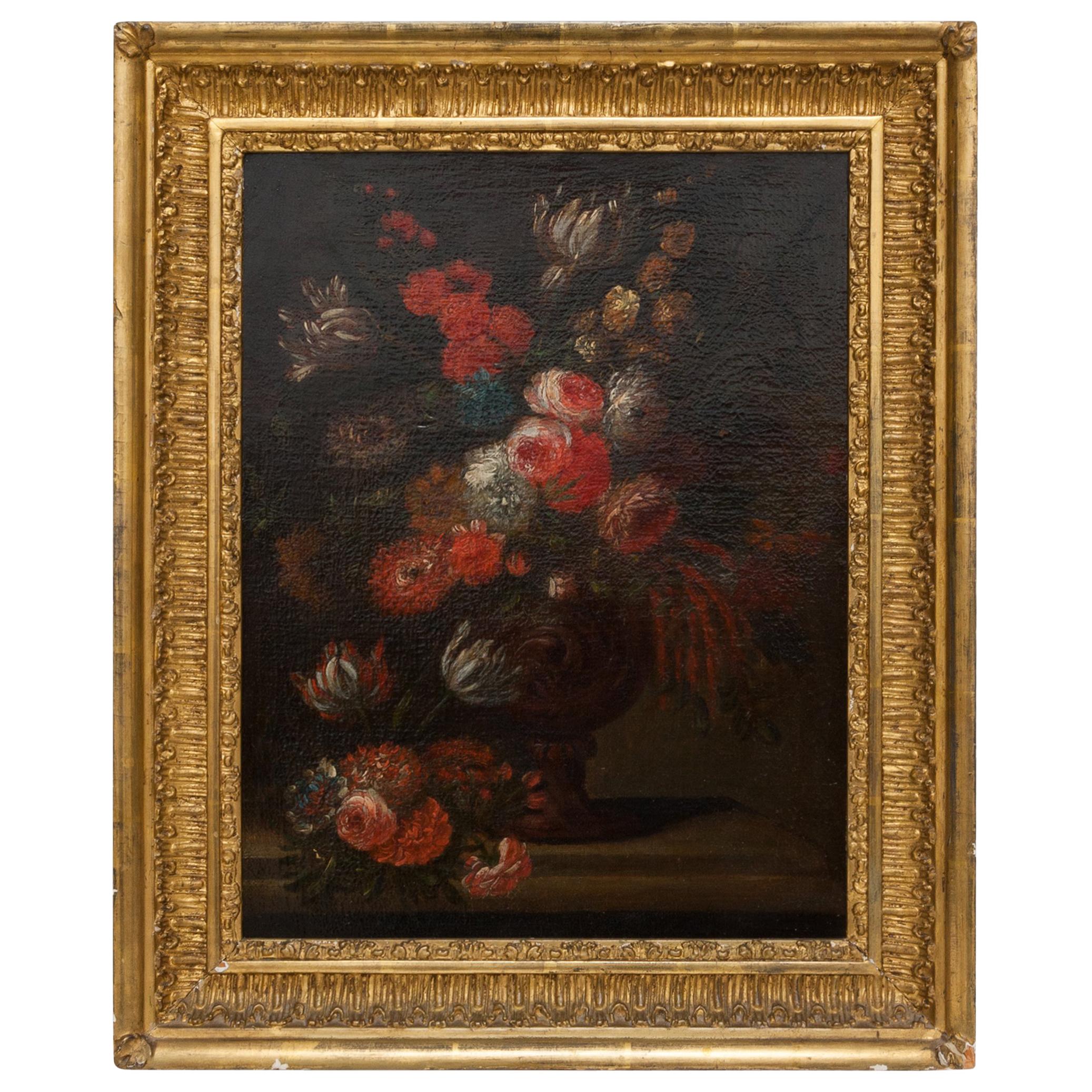 19th Century Floral Still Life Oil Painting in Gold Frame For Sale