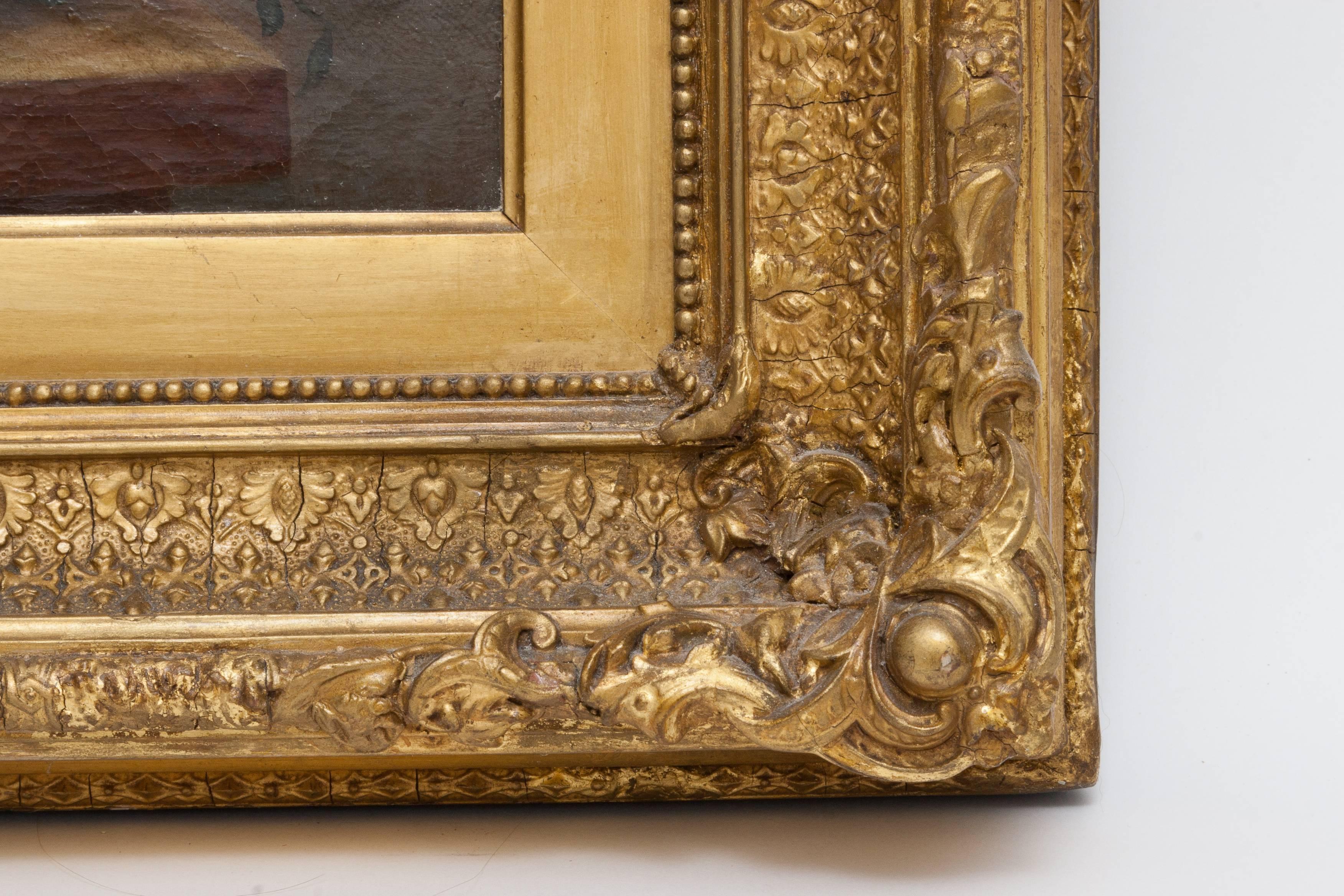 19th Century Floral Still Life Oil Painting Set in Ornate Gold Frame For Sale at 1stDibs gold