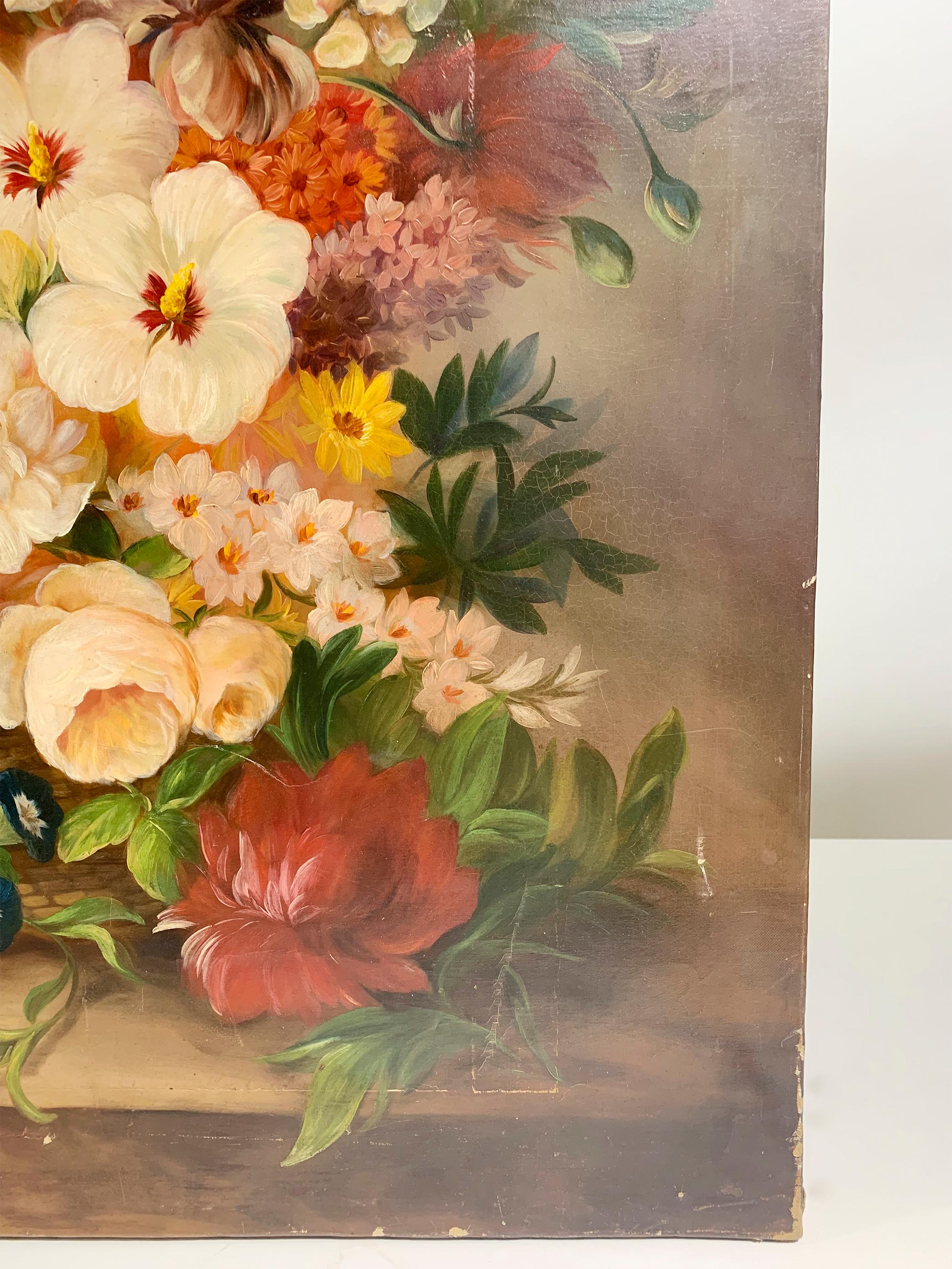19th Century Floral Still Life Painting - Oil on Canvas - Signed Anne Maurin For Sale 3
