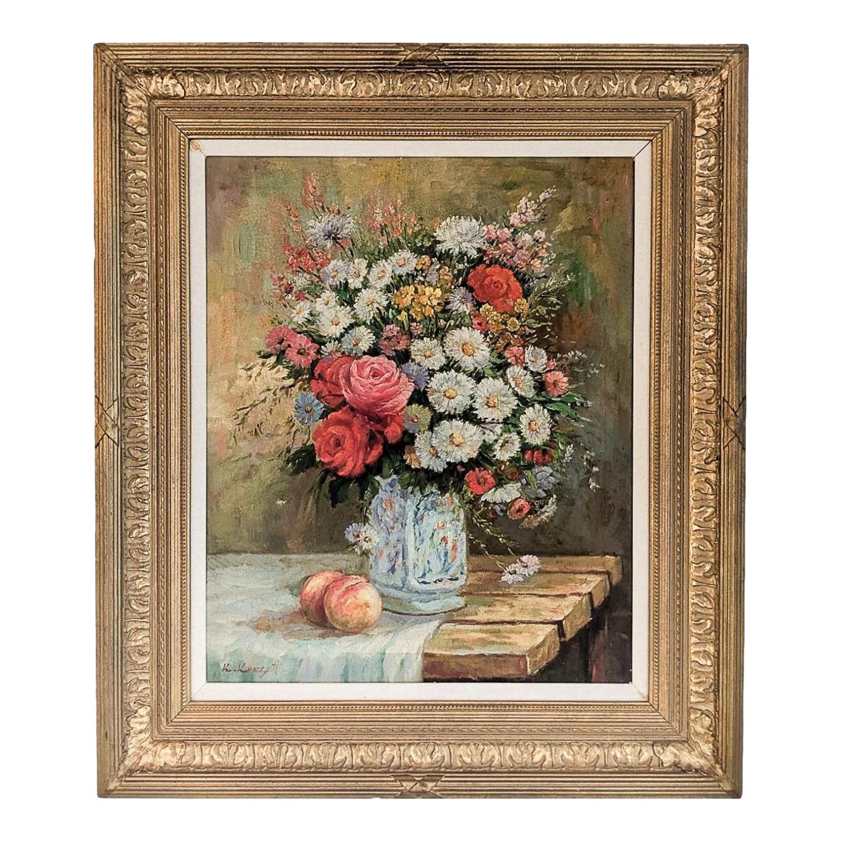 19th Century Floral Still Life with Pears, Signed K. Kengett in Original Frame For Sale