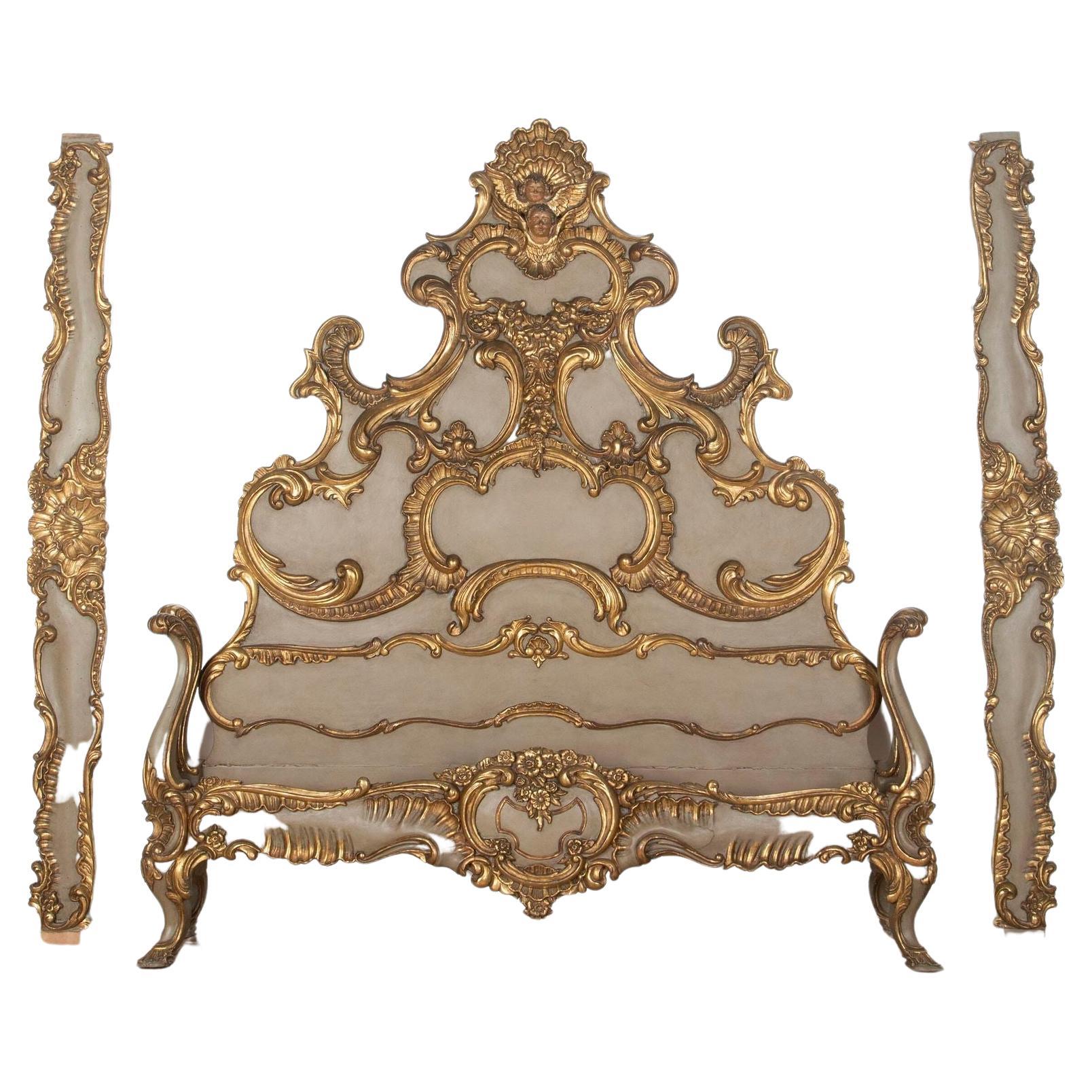 Lit en bois doré baroque Florentine du 19e siècle en vente