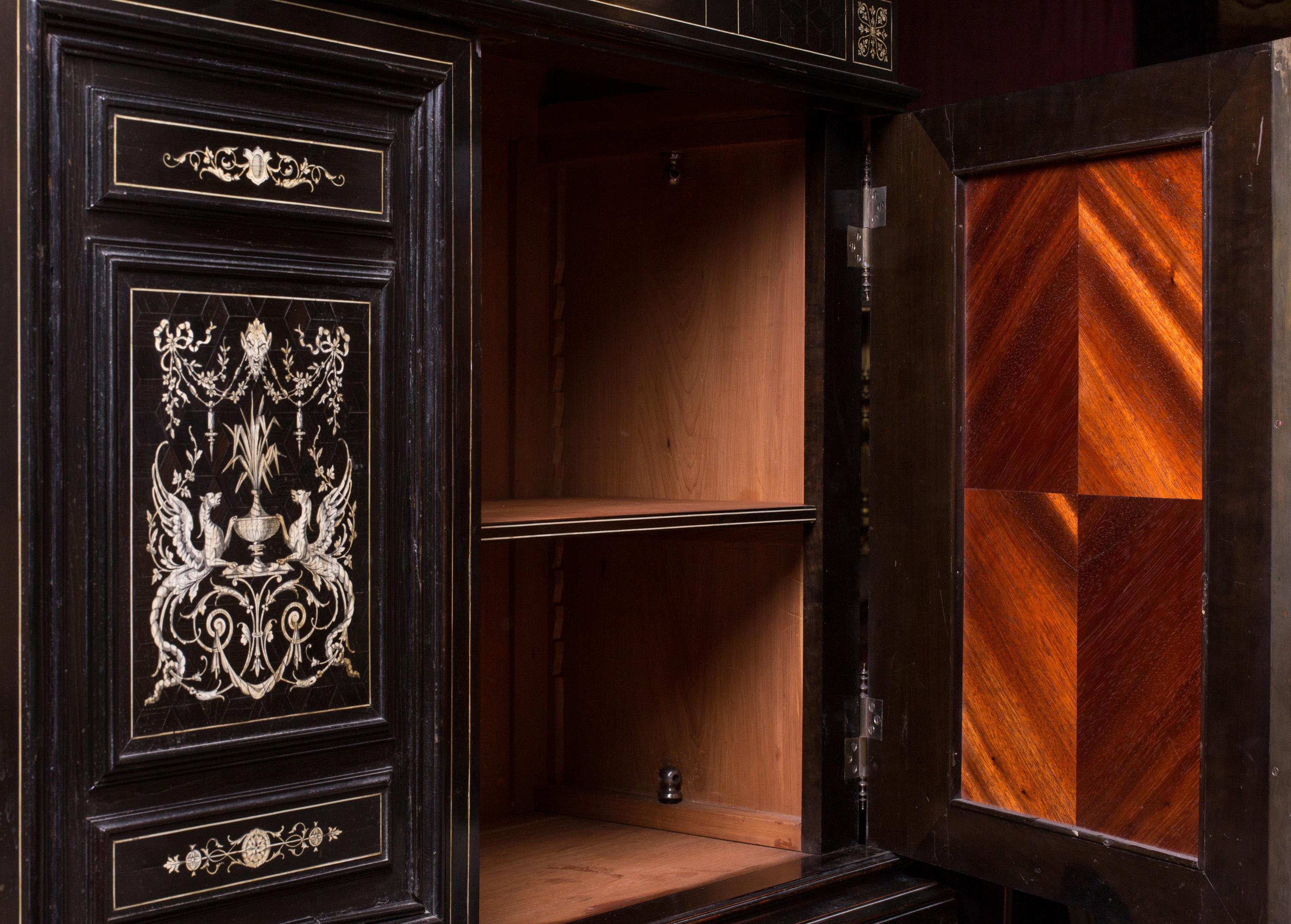 Italian 19th Century Florentine Ebony with Bone Inlay Mannerist Cabinet