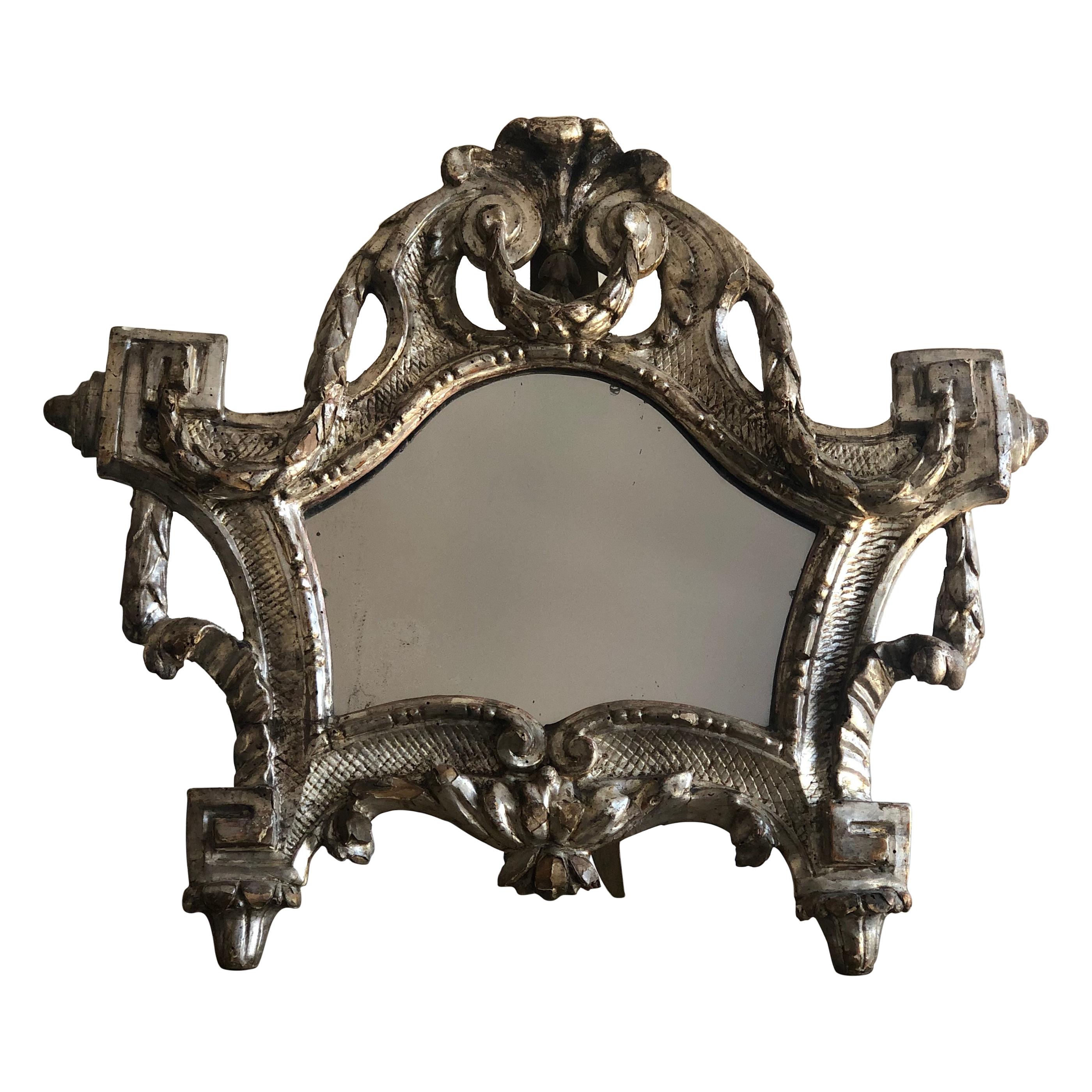 19th Century Florentine Silvered Carved Wood Table-Top Easel Dressing Mirror For Sale