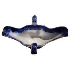 19th Century Flow Blue Gravy Sauce Boat with Two Handles