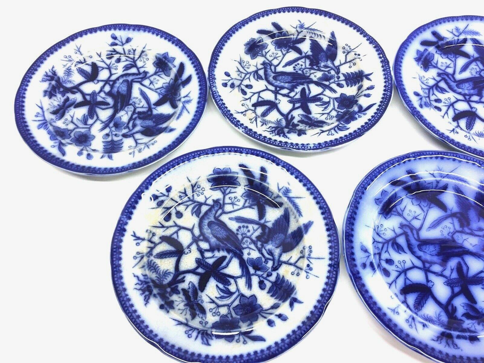 A set of five porcelain flow blue plates, made by Villeroy & Boch, Germany, circa 1890s or older.
Images show a hand painted Pheasant pattern. This is a set of six plates, very nice for your table. Signed on the base.