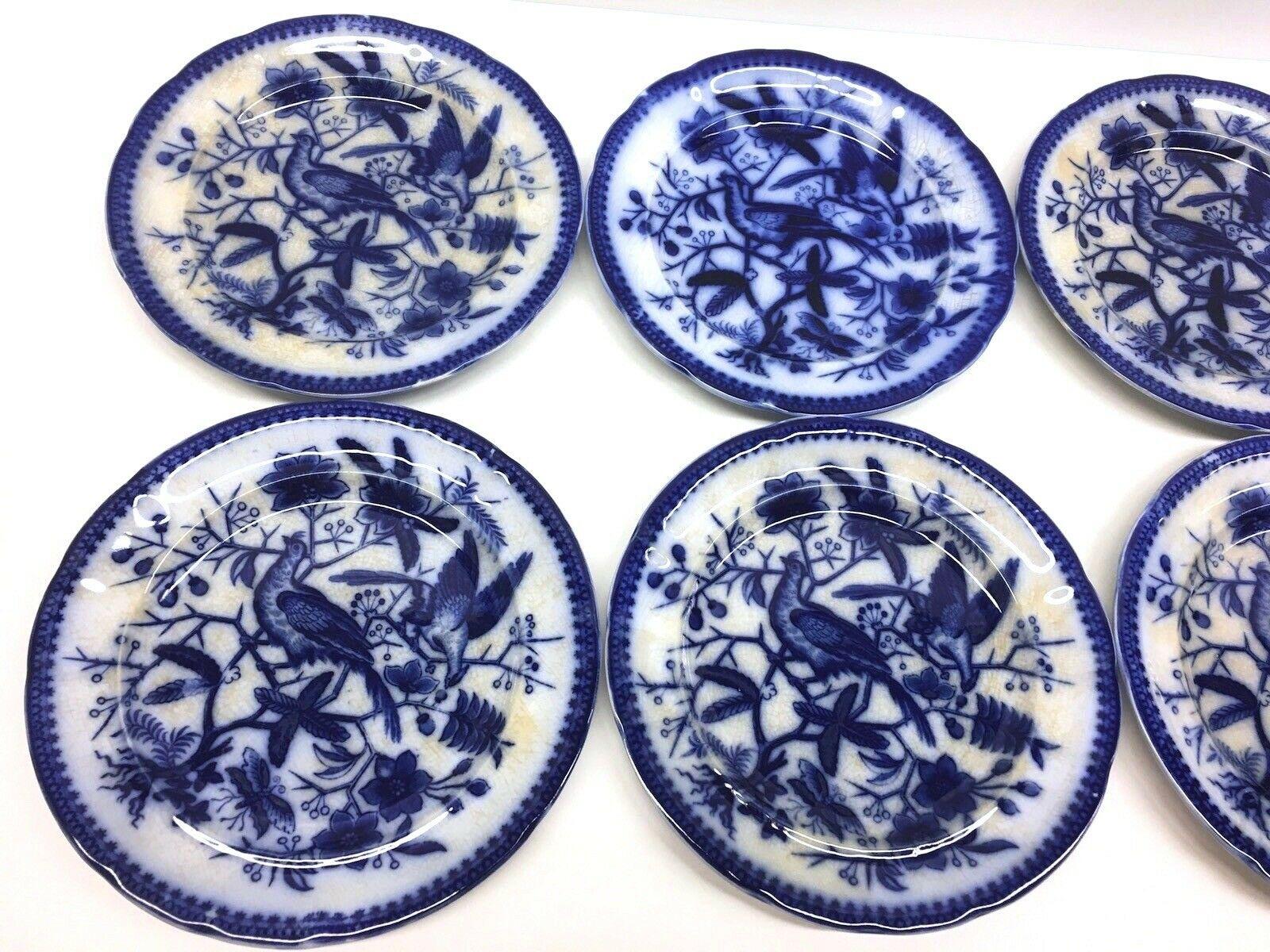 A set of six porcelain flow blue plates, made by Villeroy & Boch, Germany, circa 1890s or older.
Images show a hand painted Pheasant pattern. This is a set of six plates, very nice for your table. Signed on the base.