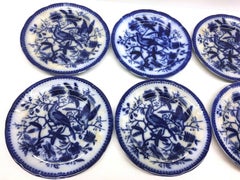19th Century Flow Blue V&B Villeroy Boch Lot of 6 Plates Pheasant Series Decor