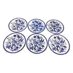 Siglo XIX Flujo Azul V&B Villeroy Boch Lote de 6 Platos Decoración Serie Faisán