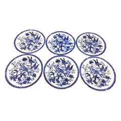 Antique 19th Century Flow Blue V&B Villeroy Boch Lot of 6 Plates Pheasant Series Decor