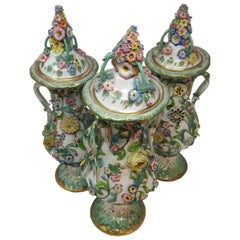 19th Century Flower Encrusted Garniture