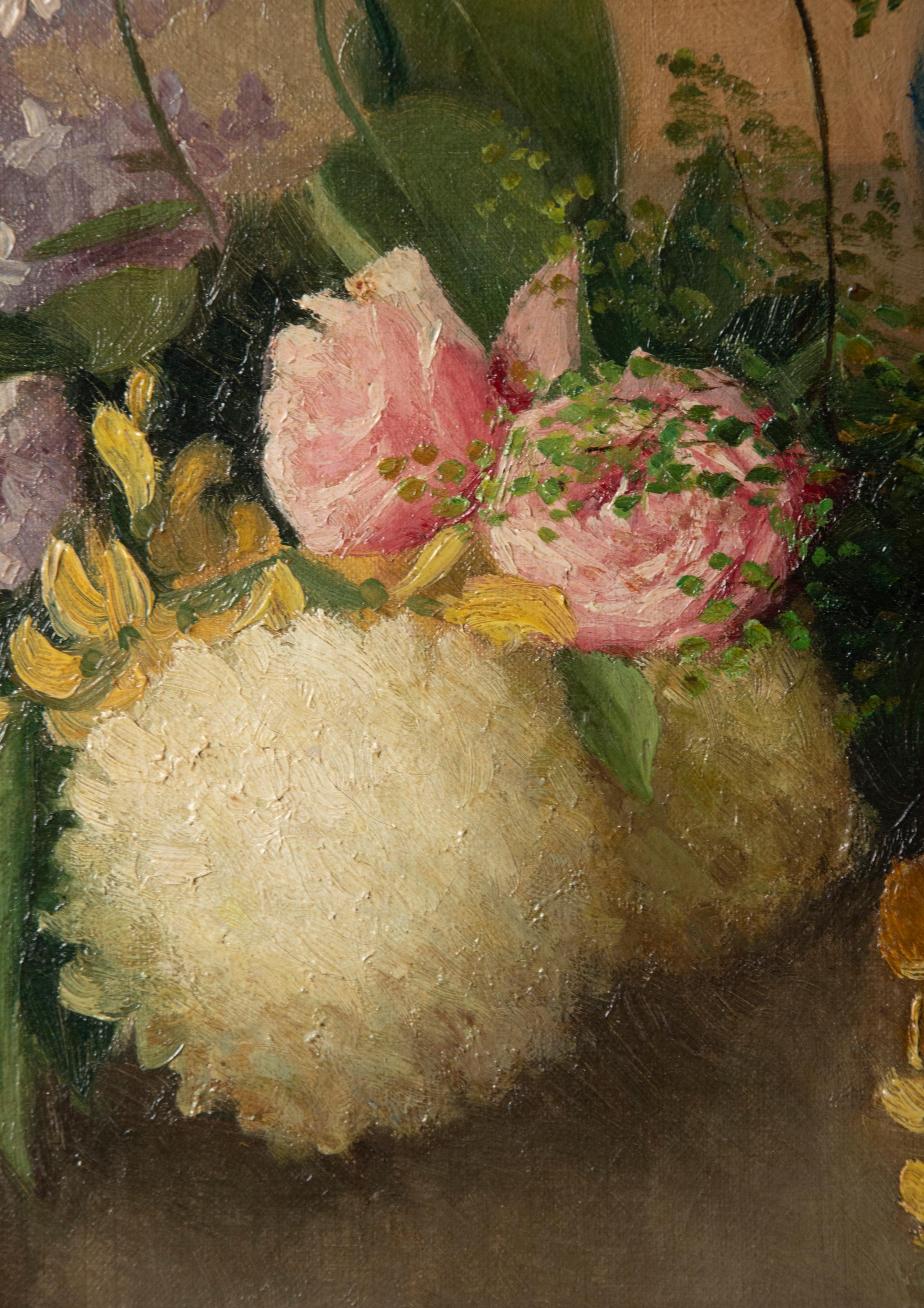 19th Century Flower Still Life Painting Oil on Canvas by M. Herwyn 3
