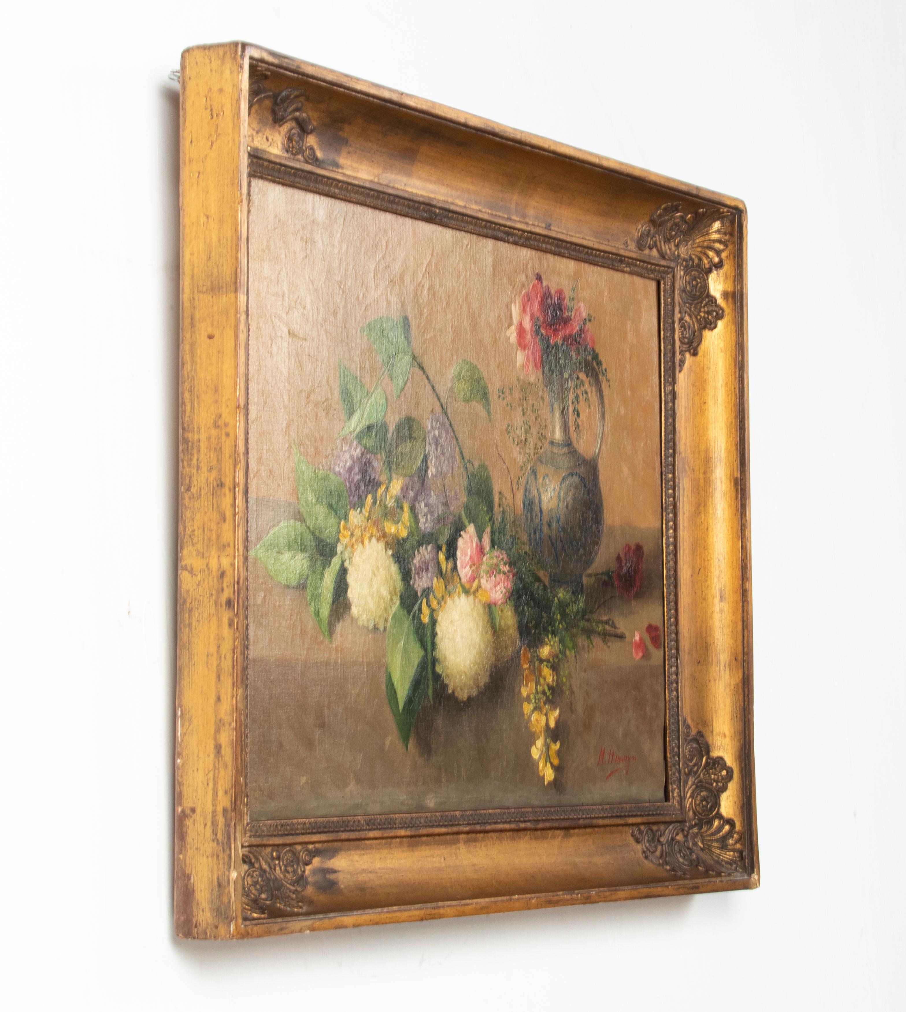 19th Century Flower Still Life Painting Oil on Canvas by M. Herwyn 5