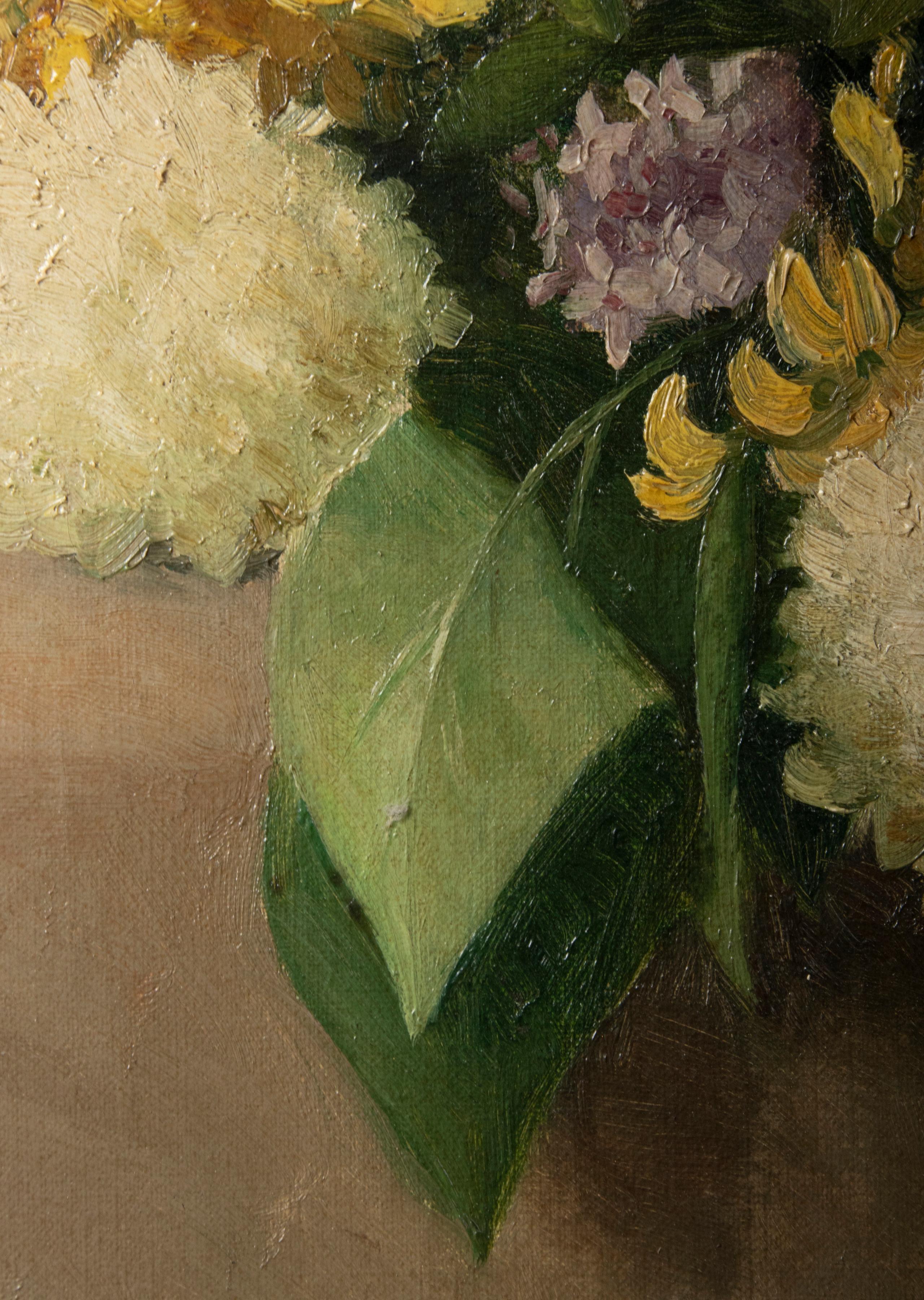 19th Century Flower Still Life Painting Oil on Canvas by M. Herwyn 10
