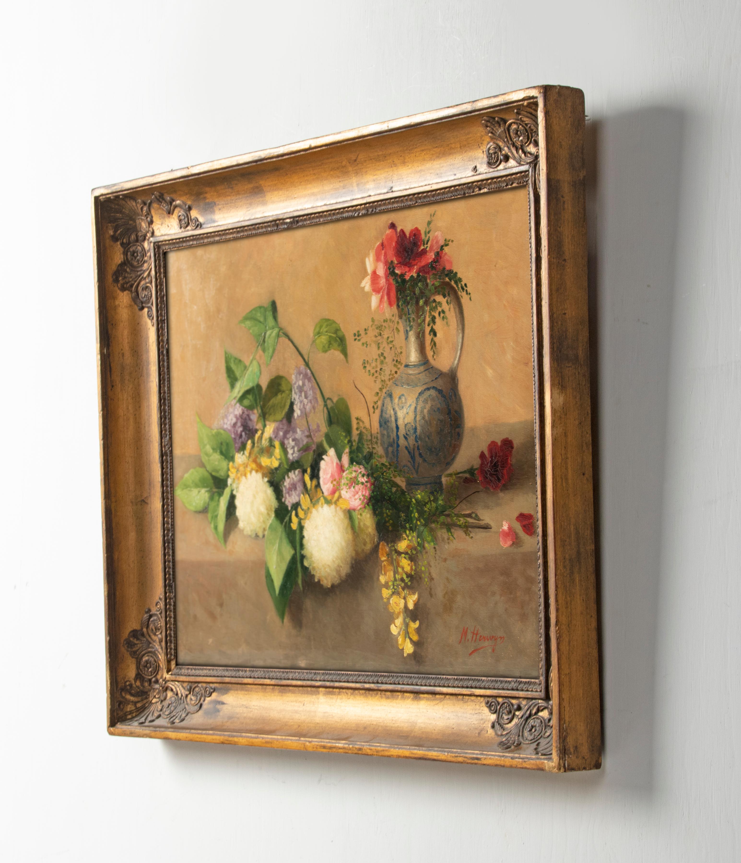 Late 19th Century 19th Century Flower Still Life Painting Oil on Canvas by M. Herwyn