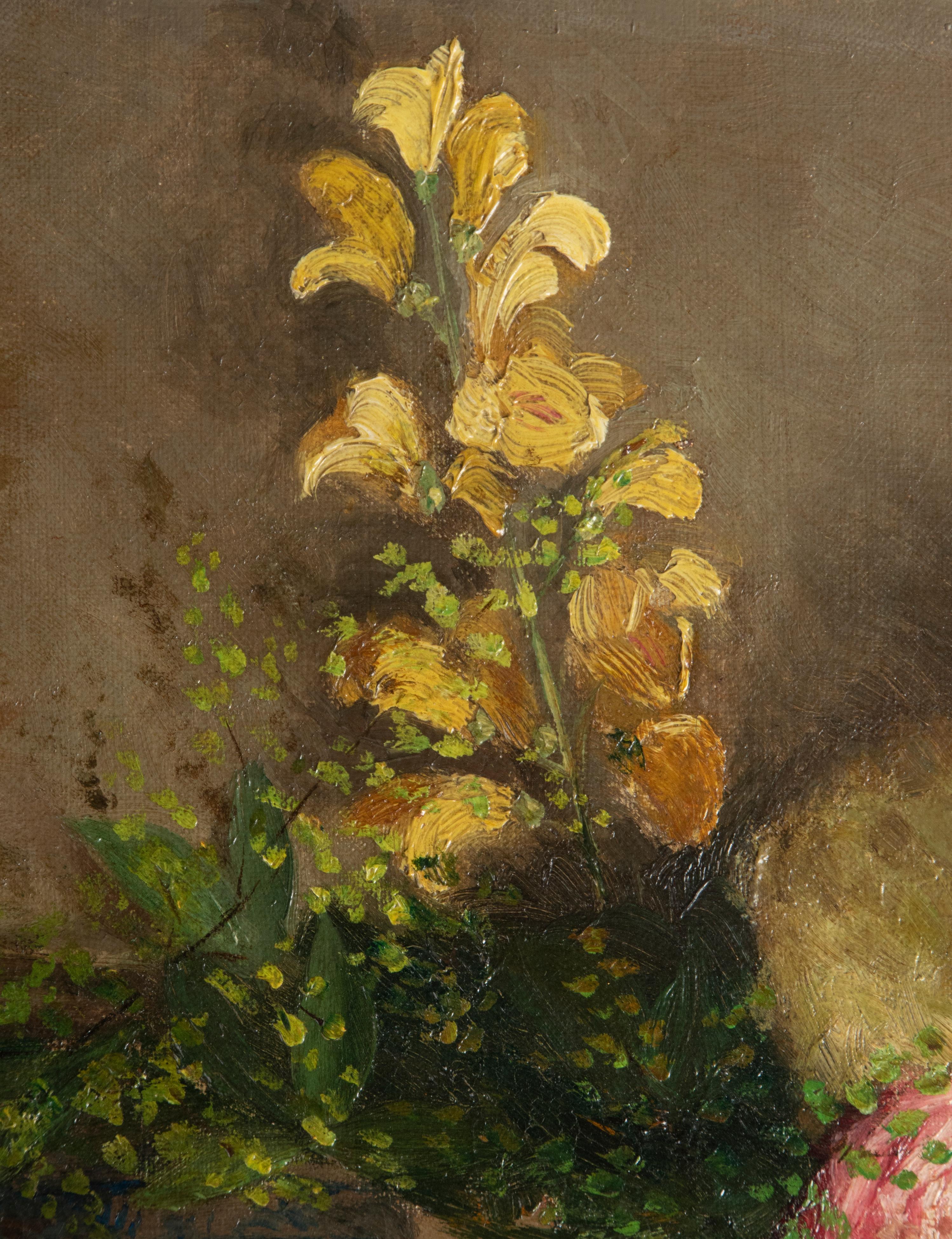 19th Century Flower Still Life Painting Oil on Canvas by M. Herwyn 2