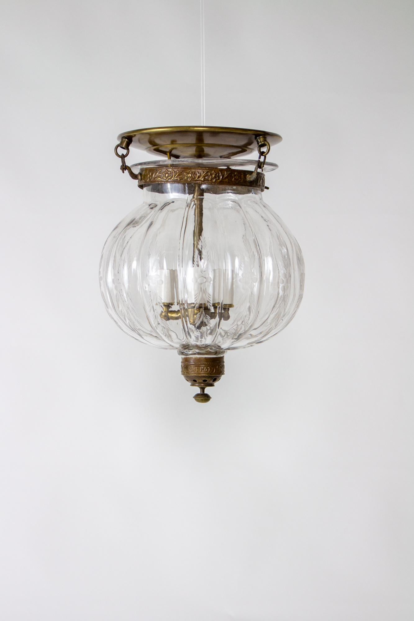 Anglo-Indian 19th Century Flush Onion Shaped Glass Bell Jar Lantern