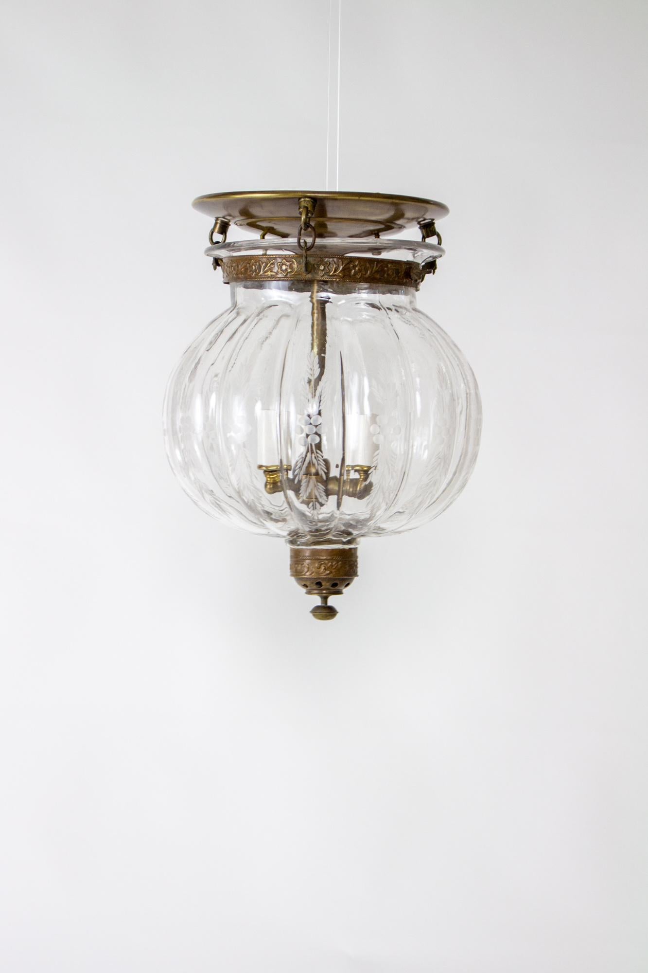 Indian 19th Century Flush Onion Shaped Glass Bell Jar Lantern