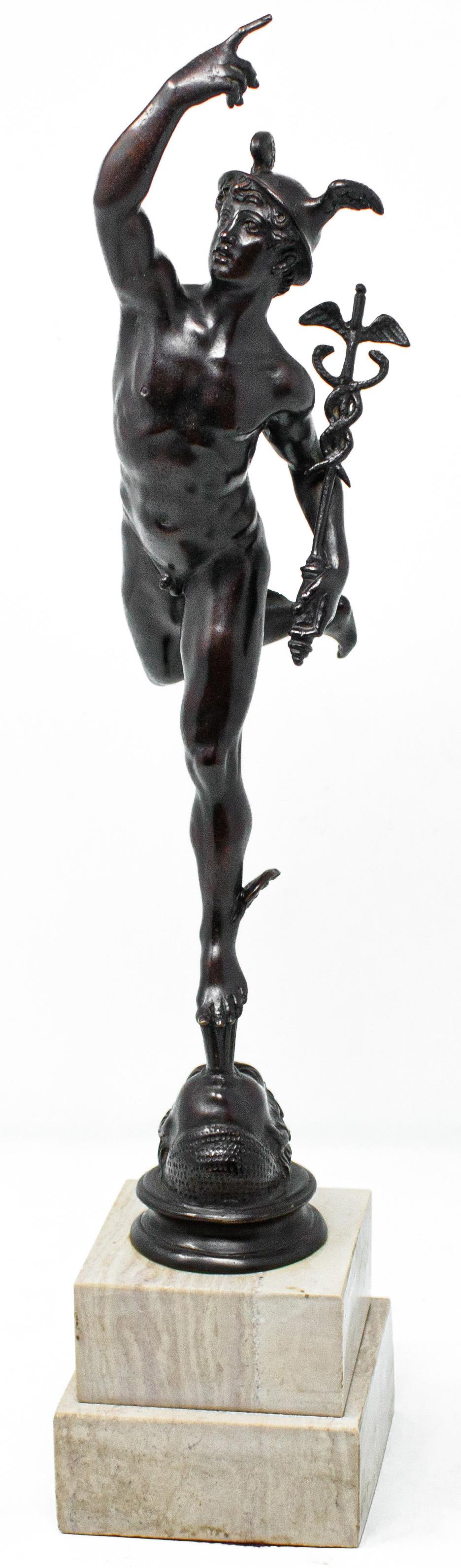 19th century, by Giambologna (1529-1608)

Flying mercury

Bronze cm alt. 43.5 x 9 x 9

Son of Jupiter and divine messenger, Mercury-Hermes was protector of sailors and travelers, as well as champion in athletic prowess and mediator between men