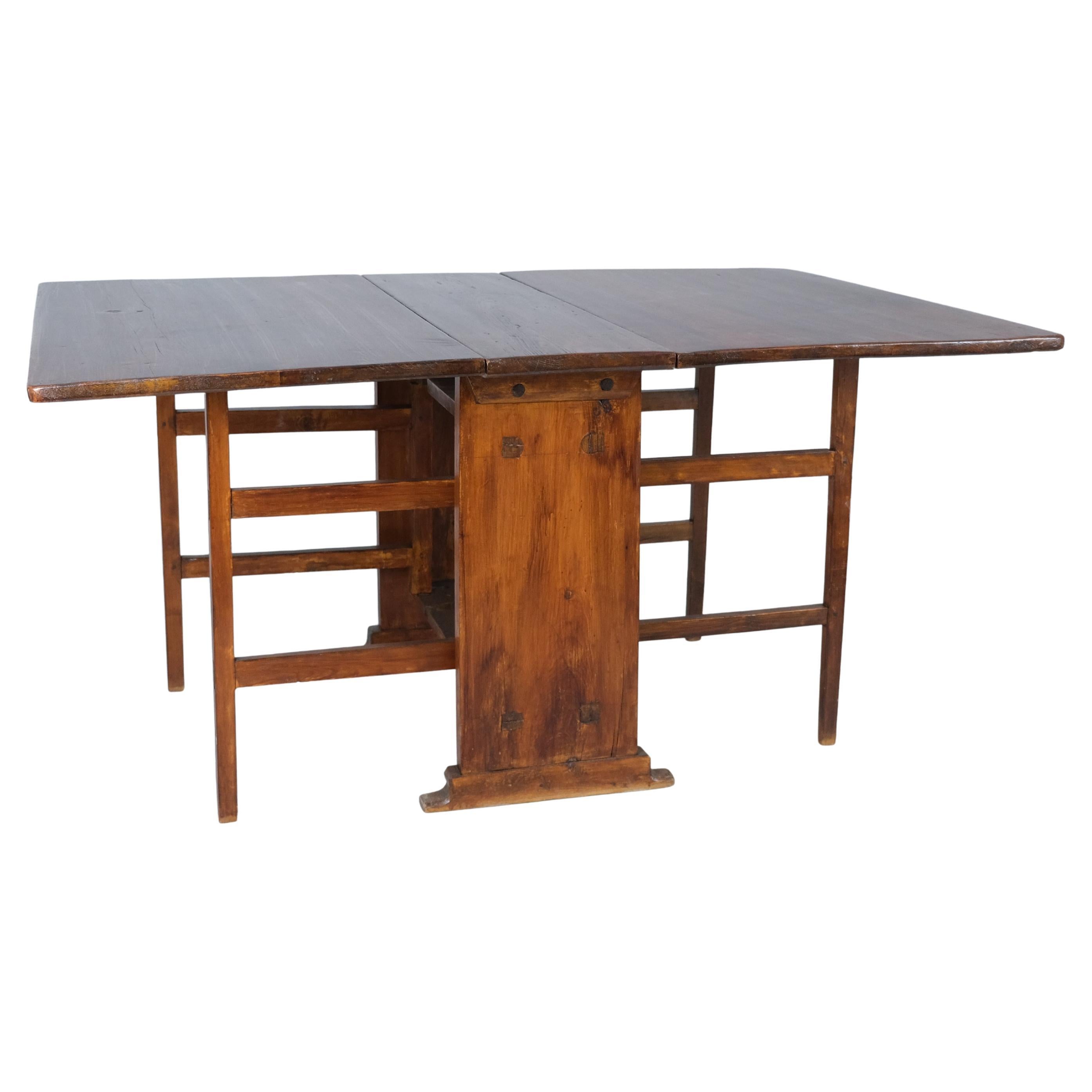 19th Century Foldable Farm Table in Dark Stained Pine, Finland For Sale
