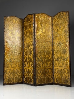 19th-century folding screen, yellow and gilded