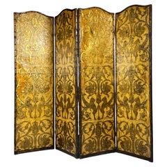 19th-century folding screen, yellow and gilded