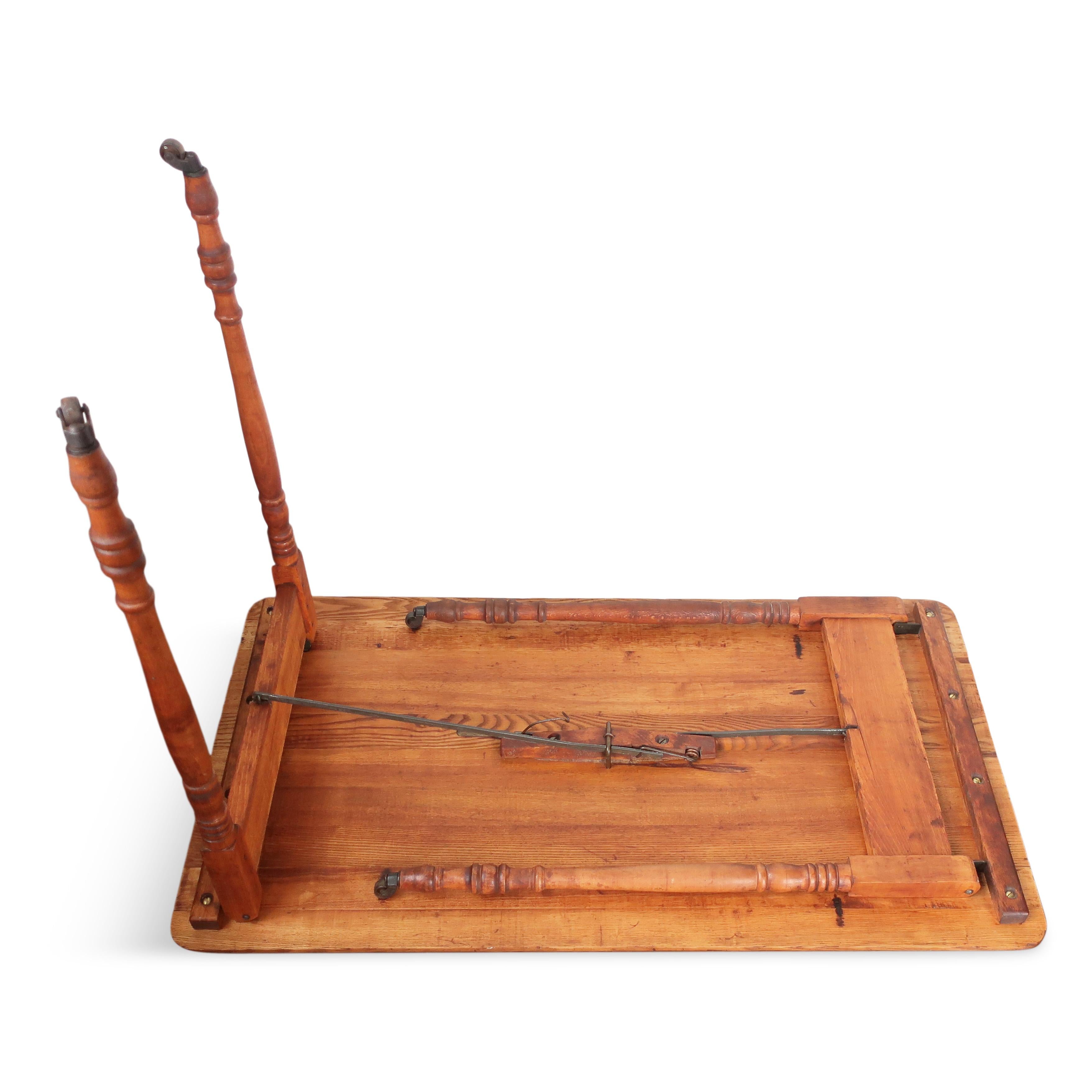 Wood 19th Century Folding Sewing Table with Yardstick Top For Sale