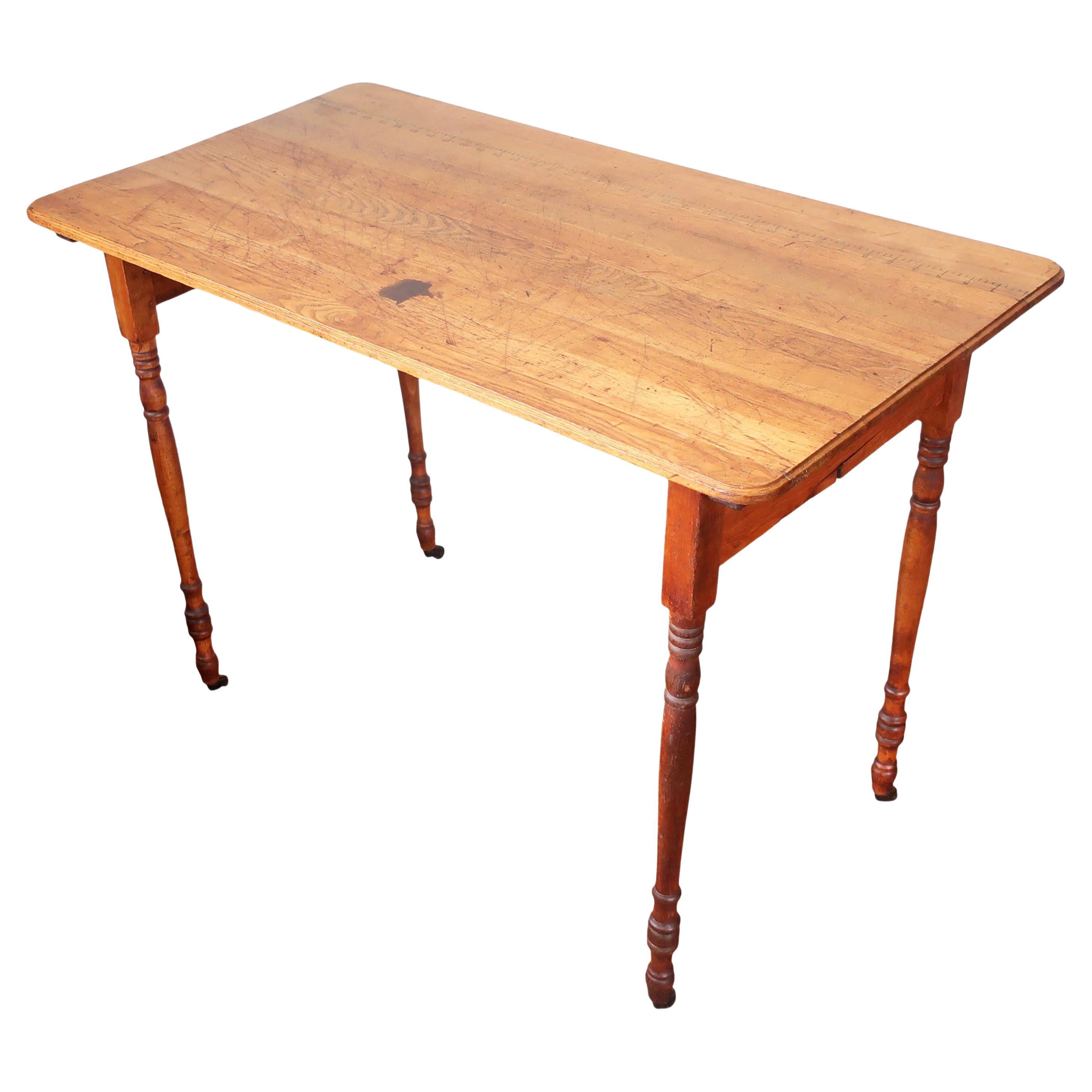 19th Century Folding Sewing Table with Yardstick Top