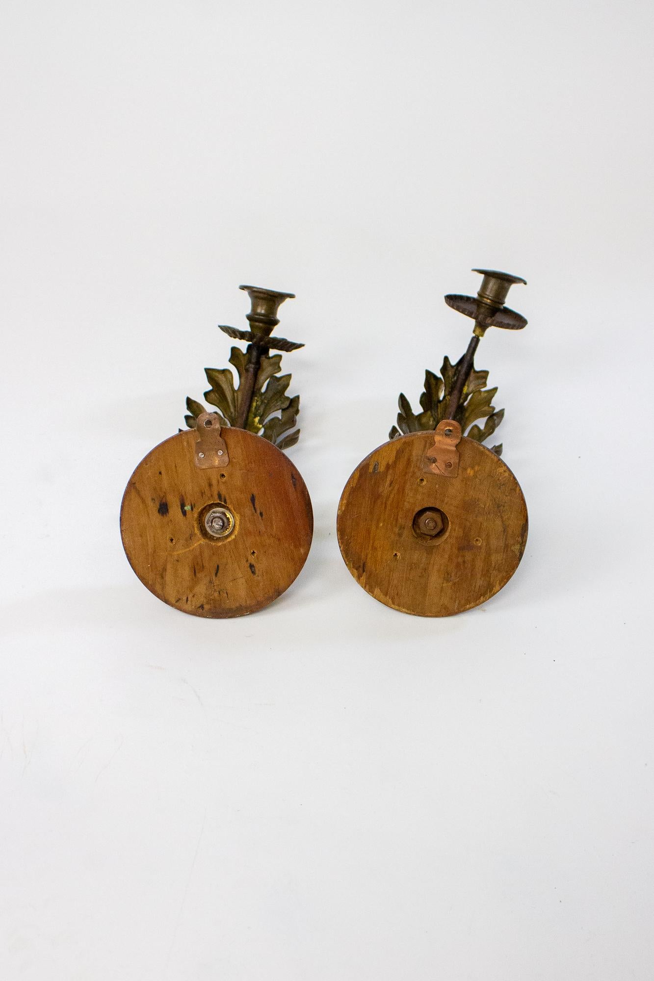 19th Century Foliate Candle Sconces, a Pair In Distressed Condition For Sale In Canton, MA