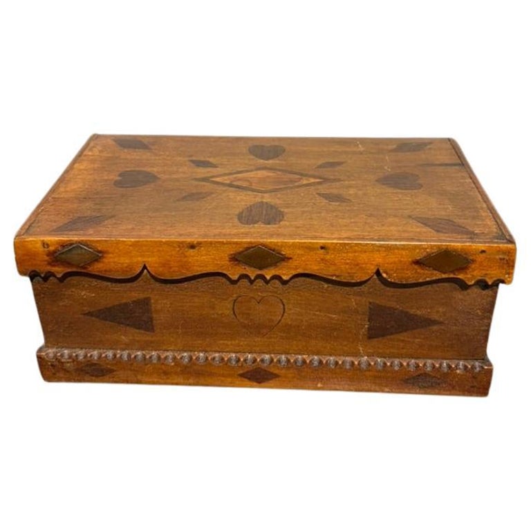 19th Century Folk Art Box with Inlaid Hearts 19th Century Folk Art Box with Inlaid Hearts