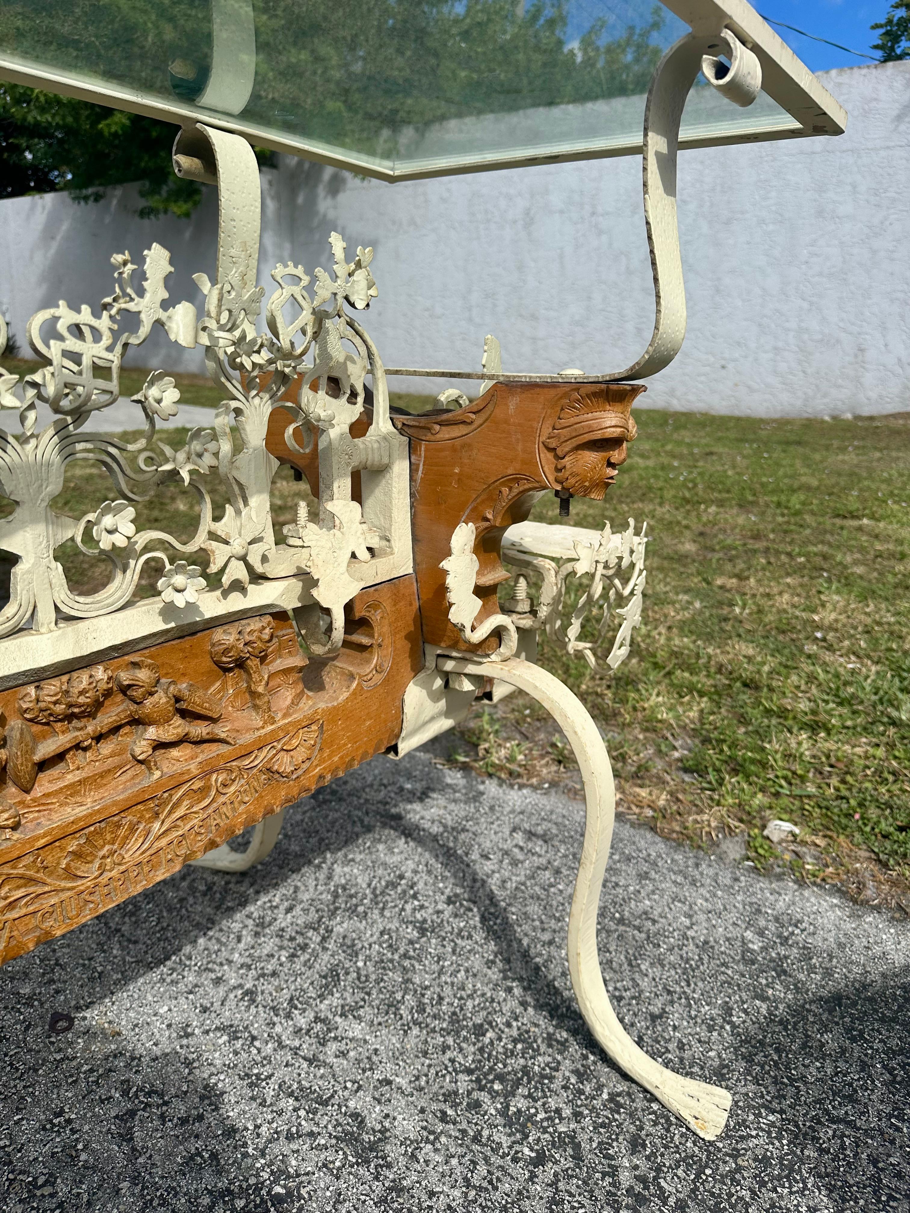 19th Century Folk Art Brutalist Highly Carved Wood Figurative Console Table For Sale 10