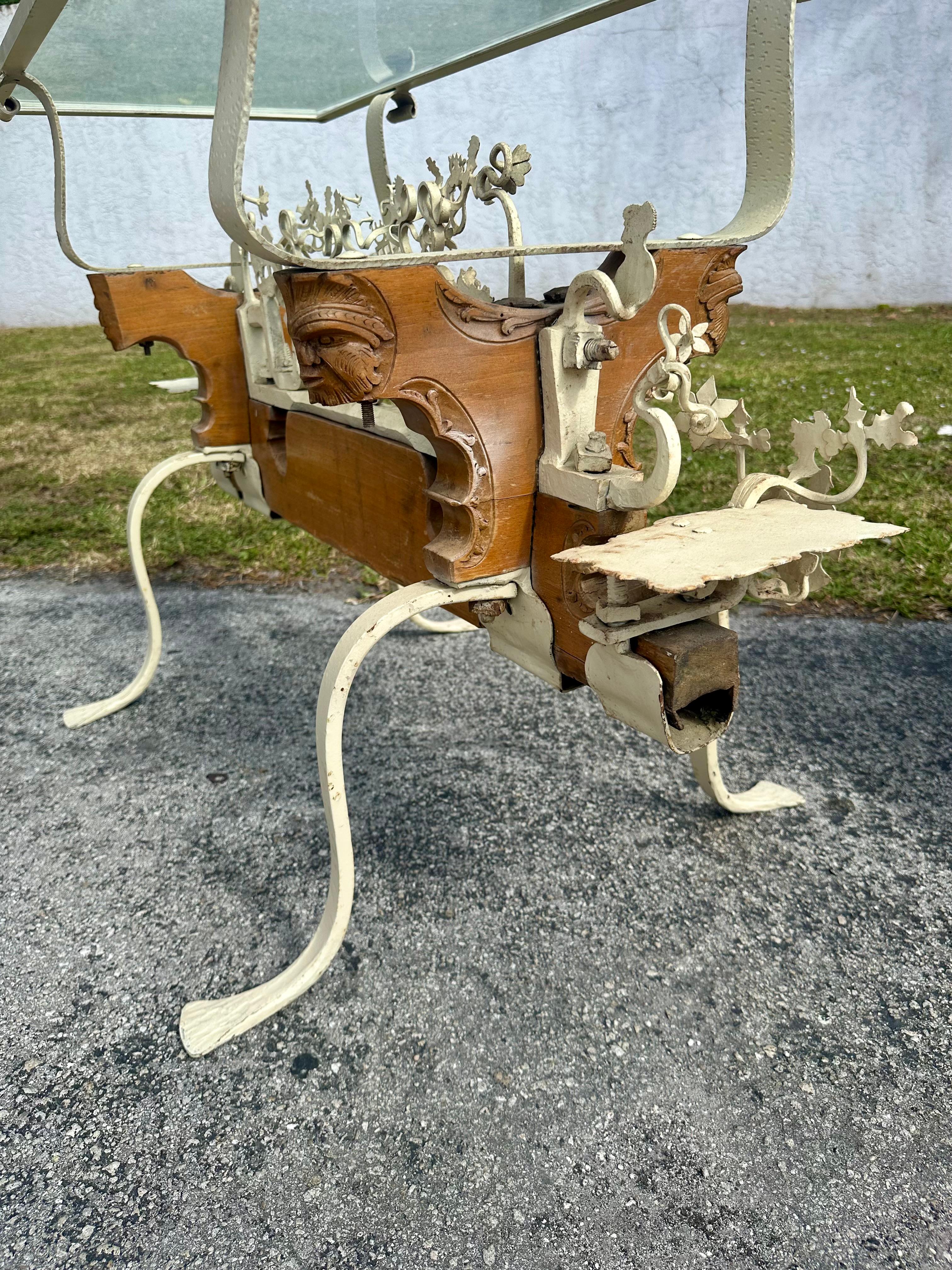19th Century Folk Art Brutalist Highly Carved Wood Figurative Console Table For Sale 11