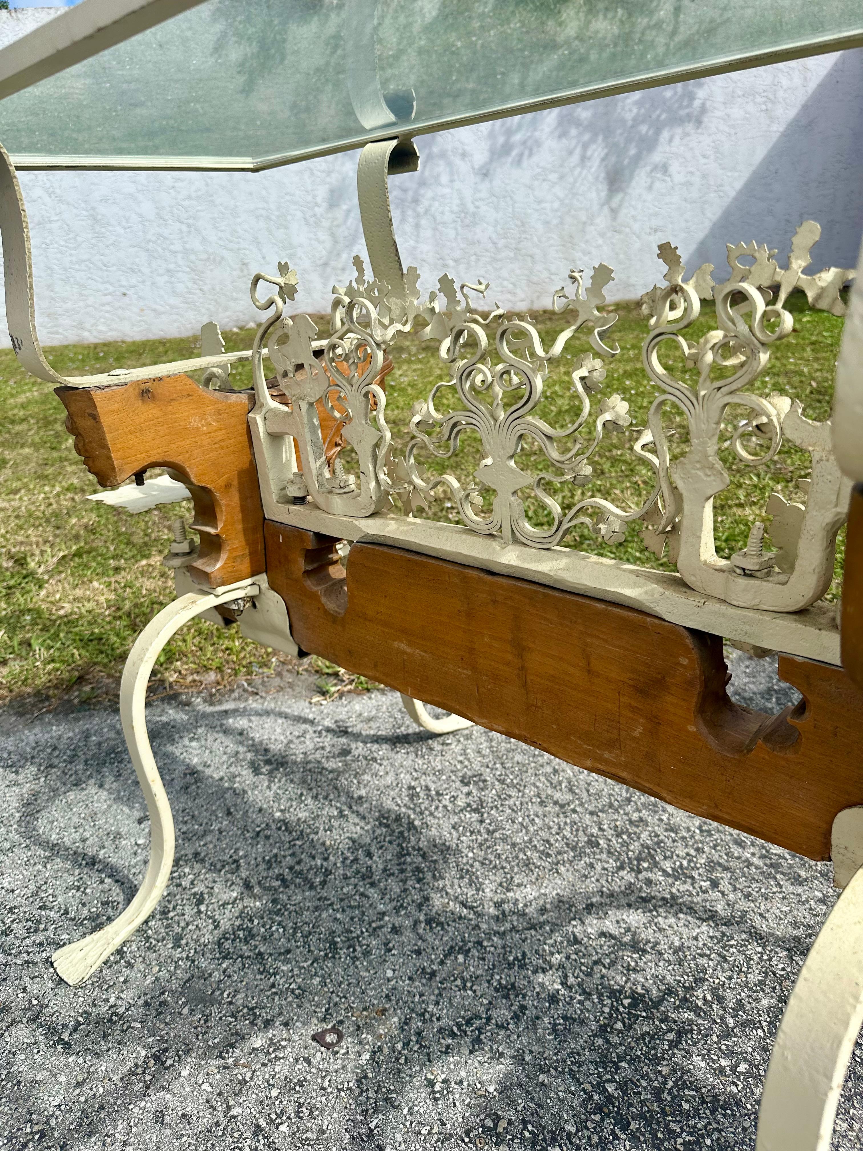 19th Century Folk Art Brutalist Highly Carved Wood Figurative Console Table For Sale 12