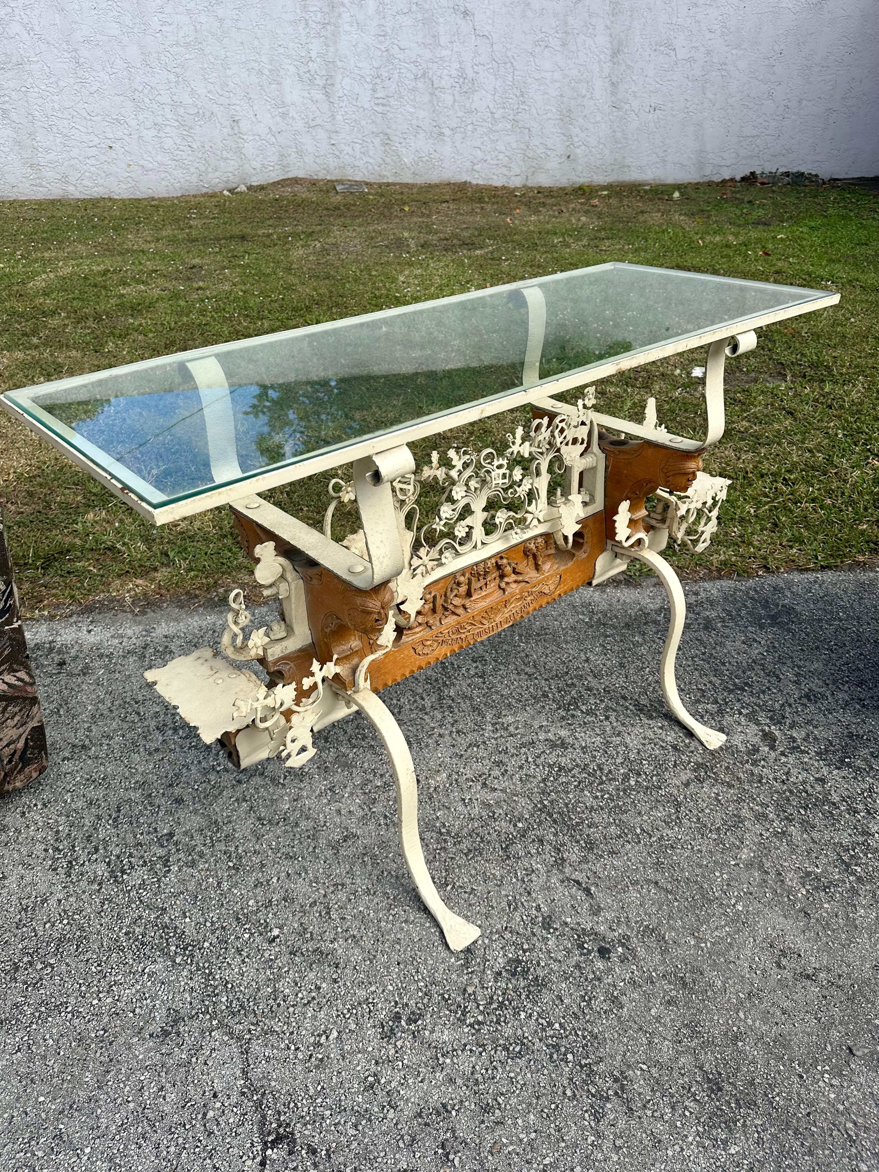 European 19th Century Folk Art Brutalist Highly Carved Wood Figurative Console Table For Sale