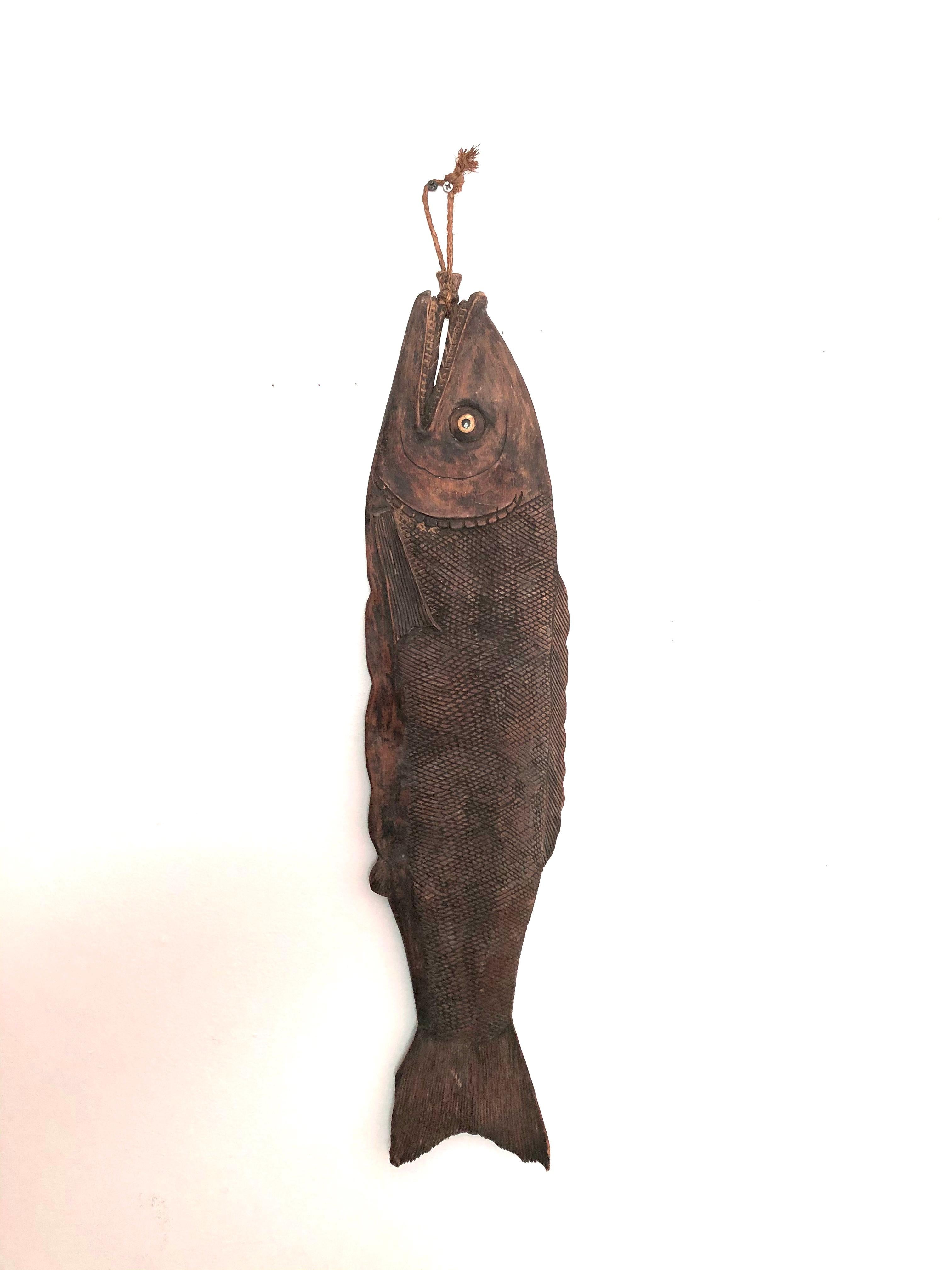 Hand-Carved 19th Century Carved Wood Japanese Fish Trade Sign