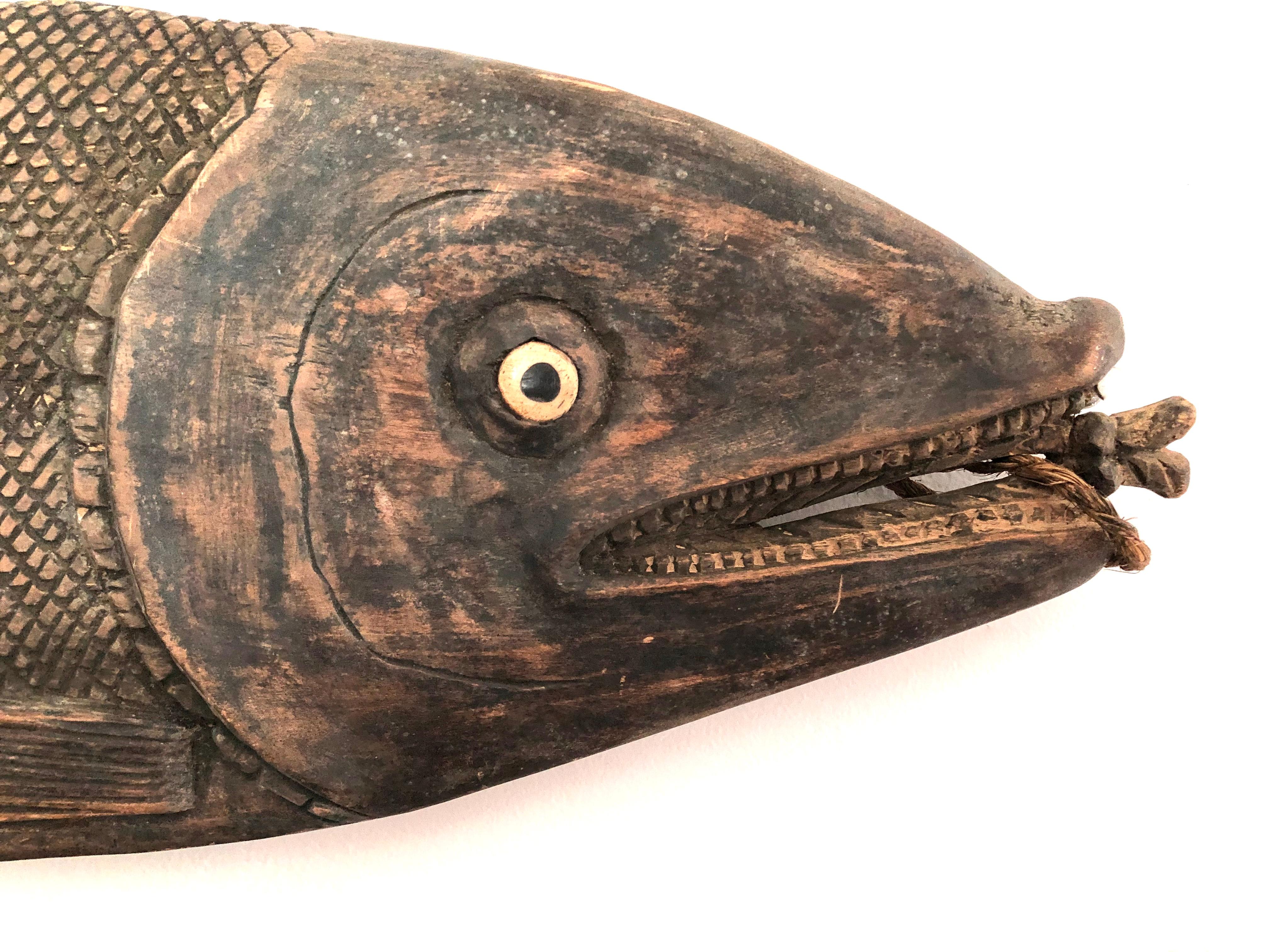 19th Century Carved Wood Japanese Fish Trade Sign In Good Condition In Essex, MA