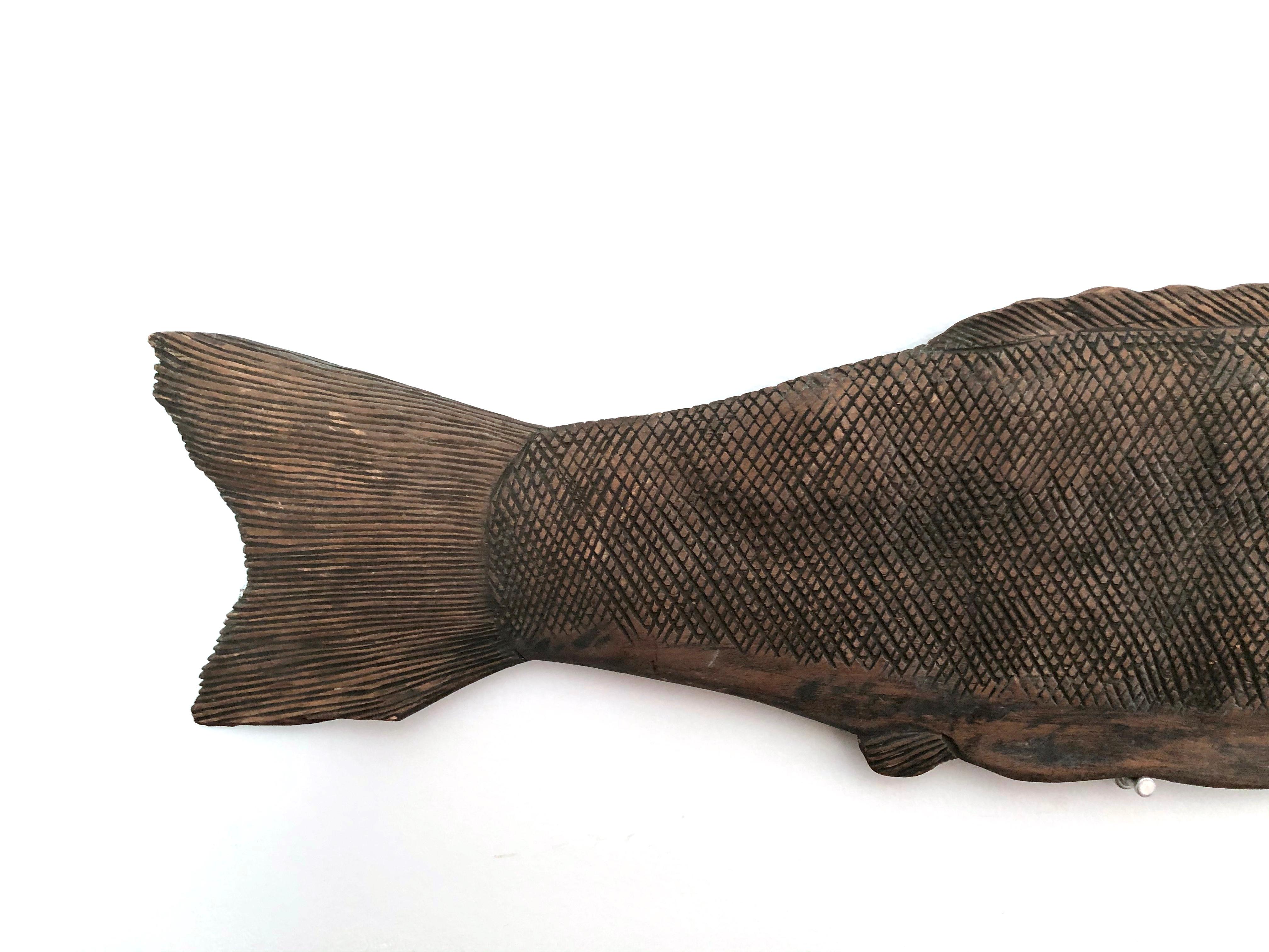 Bone 19th Century Carved Wood Japanese Fish Trade Sign