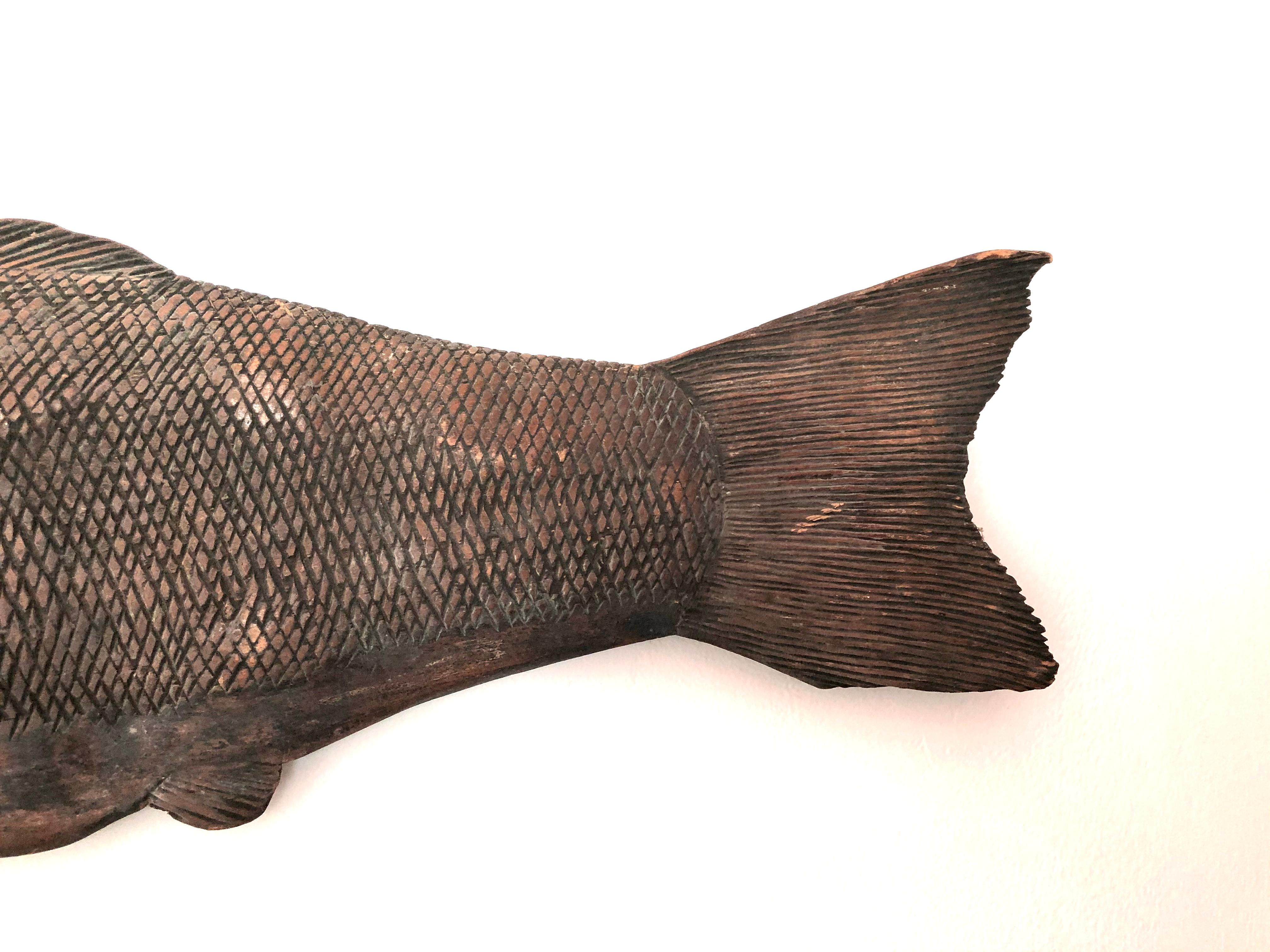 19th Century Carved Wood Japanese Fish Trade Sign 3