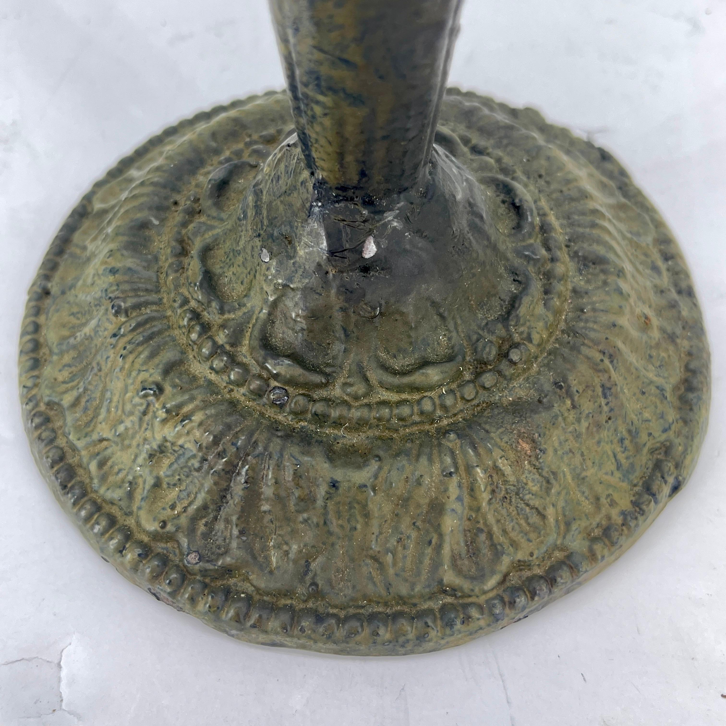 19th Century Folk Art Cast Iron Green Painted Candlestick For Sale 6