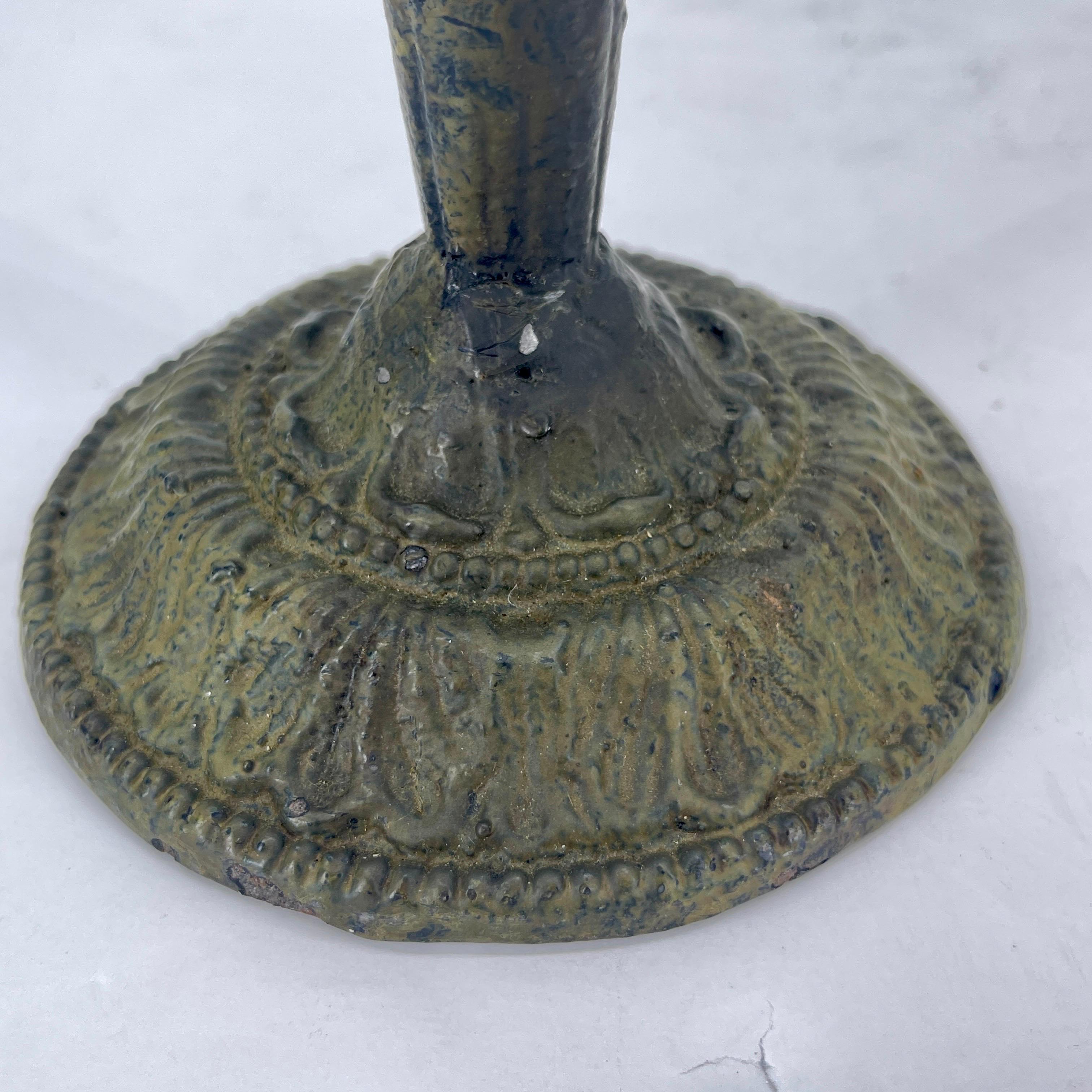 19th Century Folk Art Cast Iron Green Painted Candlestick For Sale 8