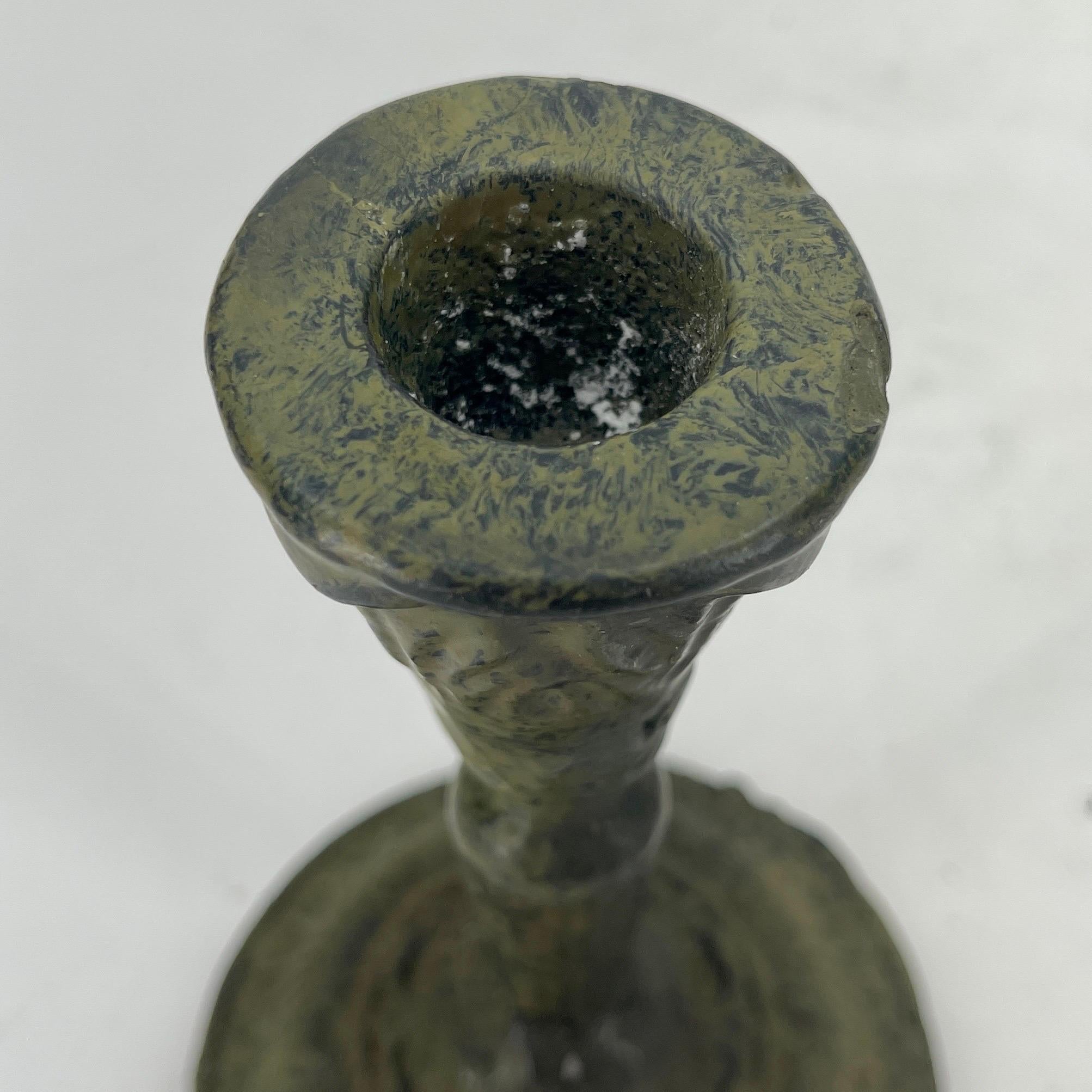 19th Century Folk Art Cast Iron Green Painted Candlestick For Sale 9
