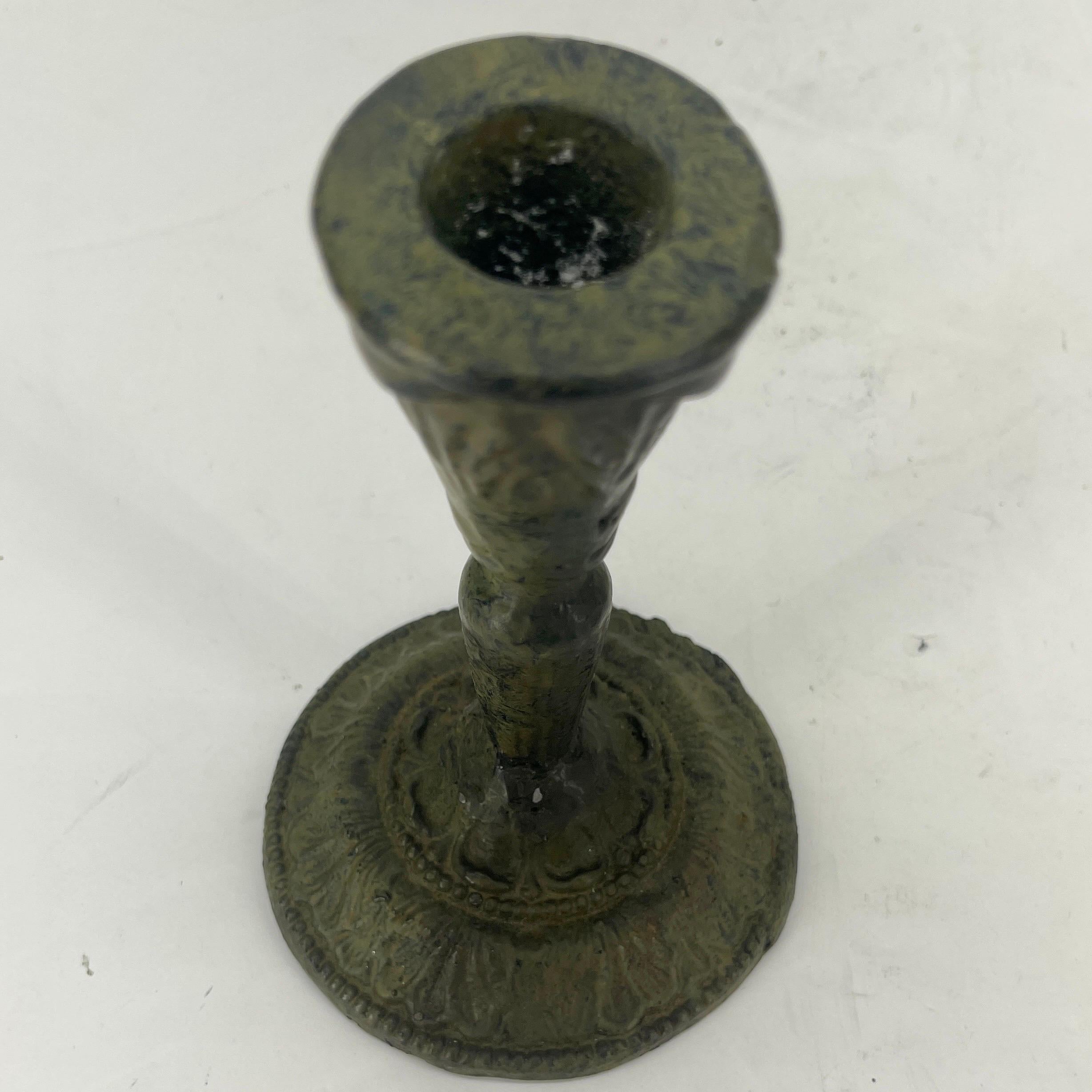 19th Century Folk Art Cast Iron Green Painted Candlestick For Sale 10