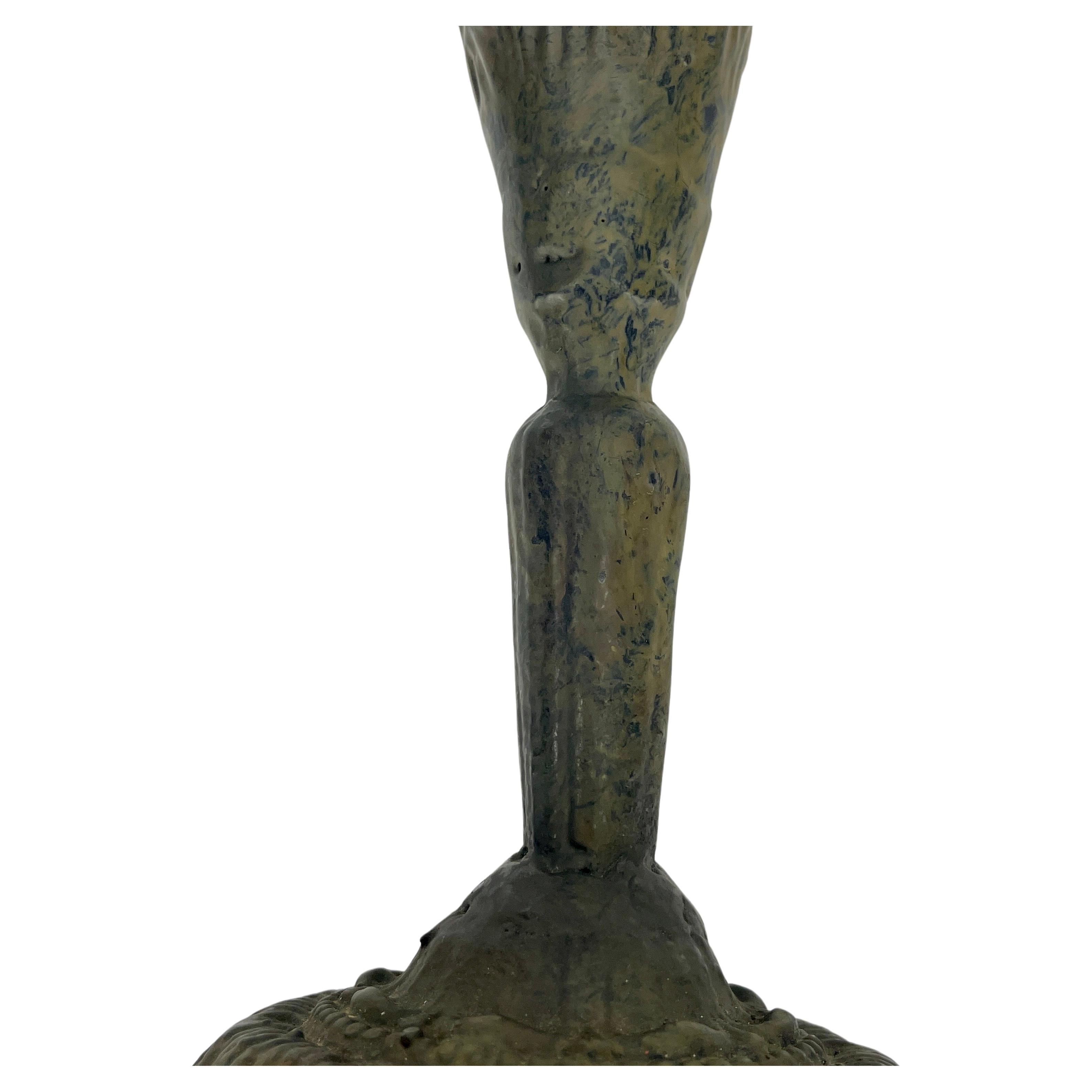 19th Century Folk Art Cast Iron Green Painted Candlestick For Sale 2