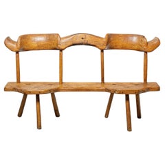 19th century folk art design french unique handmade wood bench